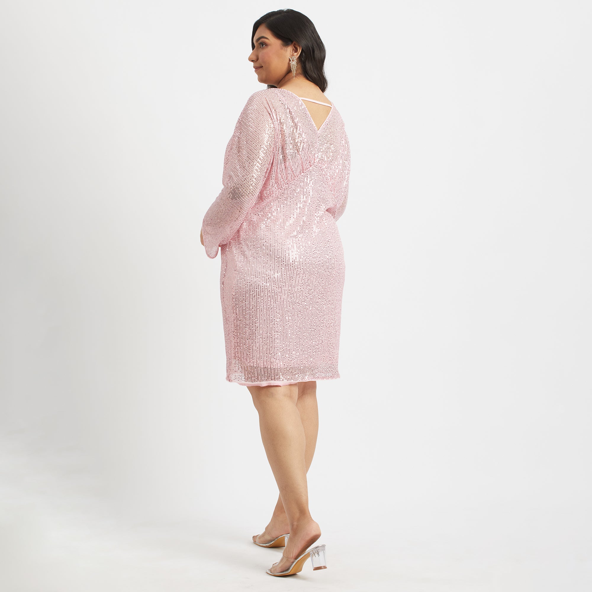 Pink Lumiere Sequins Midi Dress For Plus Size Women