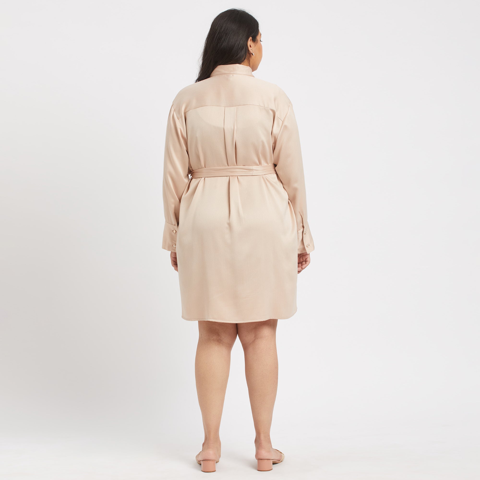 Beige satin plus size shirt dress