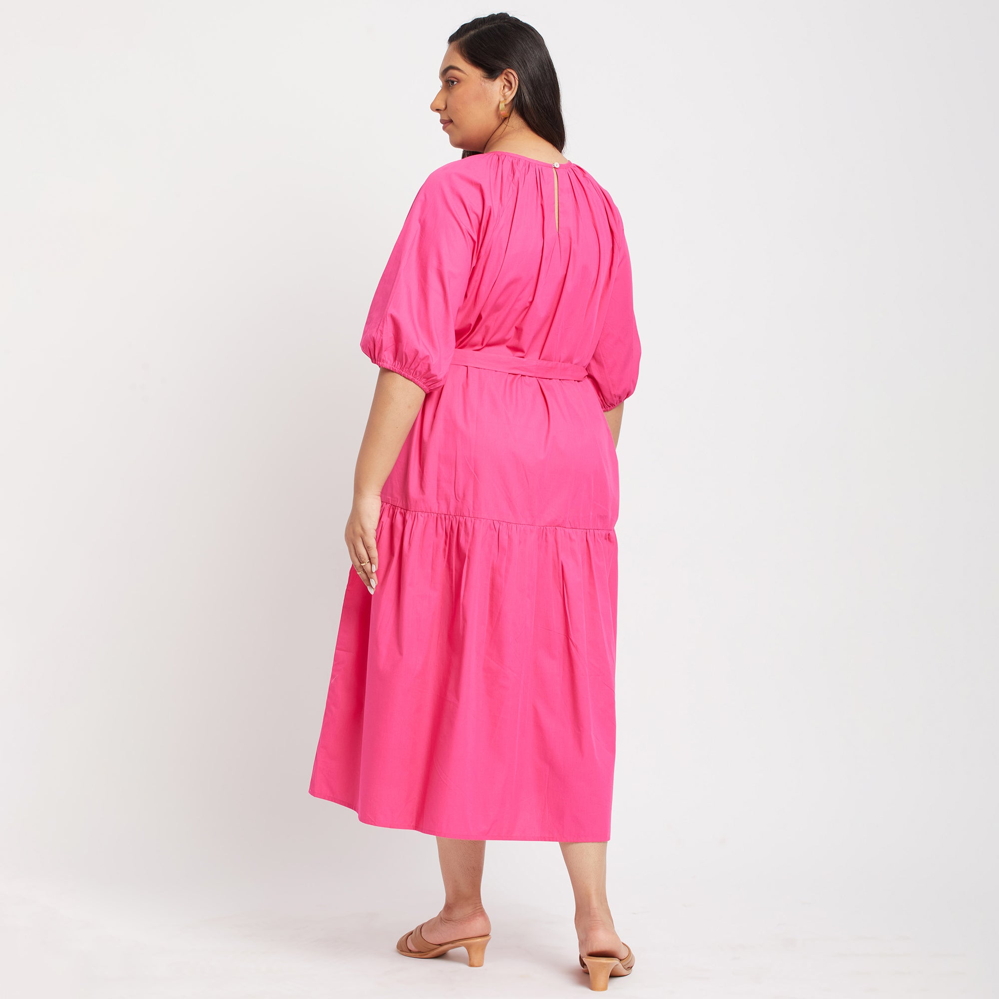 Pink Poplin Plus Size Midi Dress