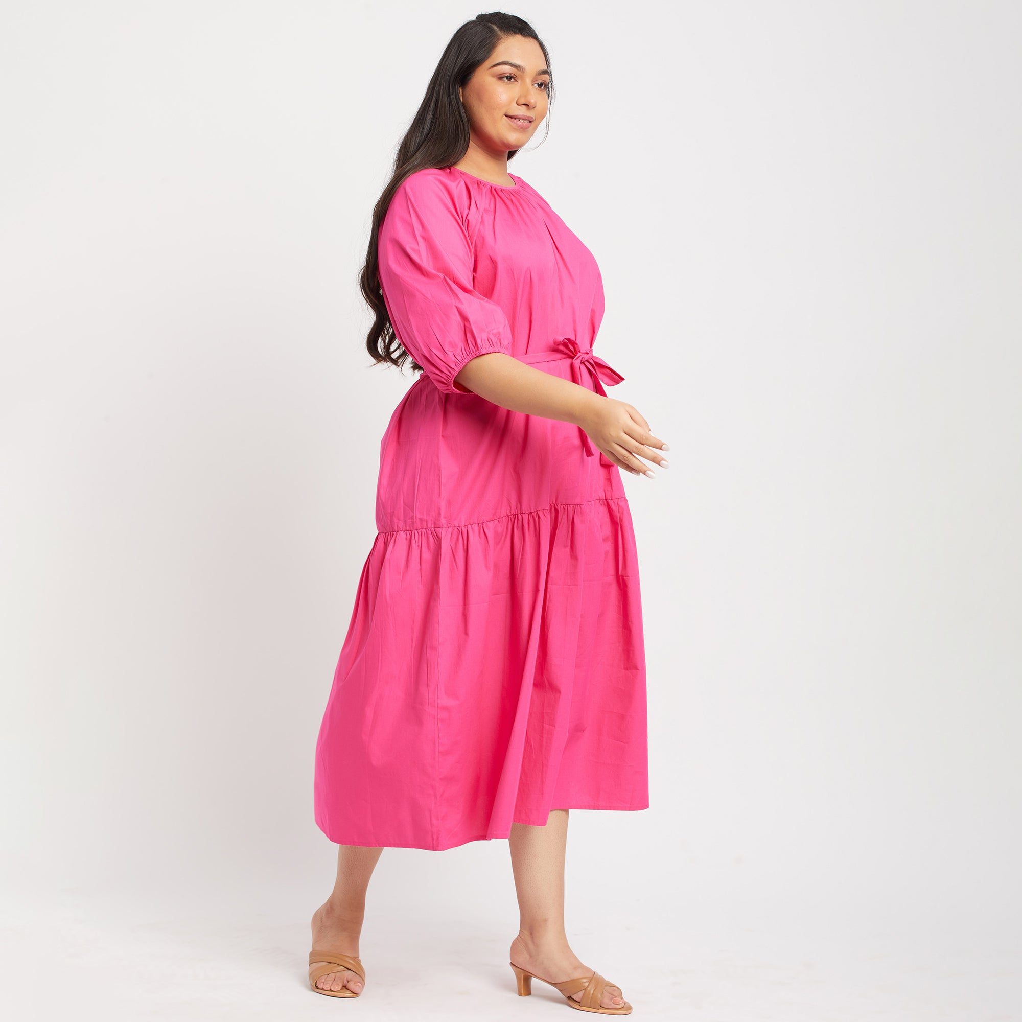 Pink Poplin Plus Size Midi Dress