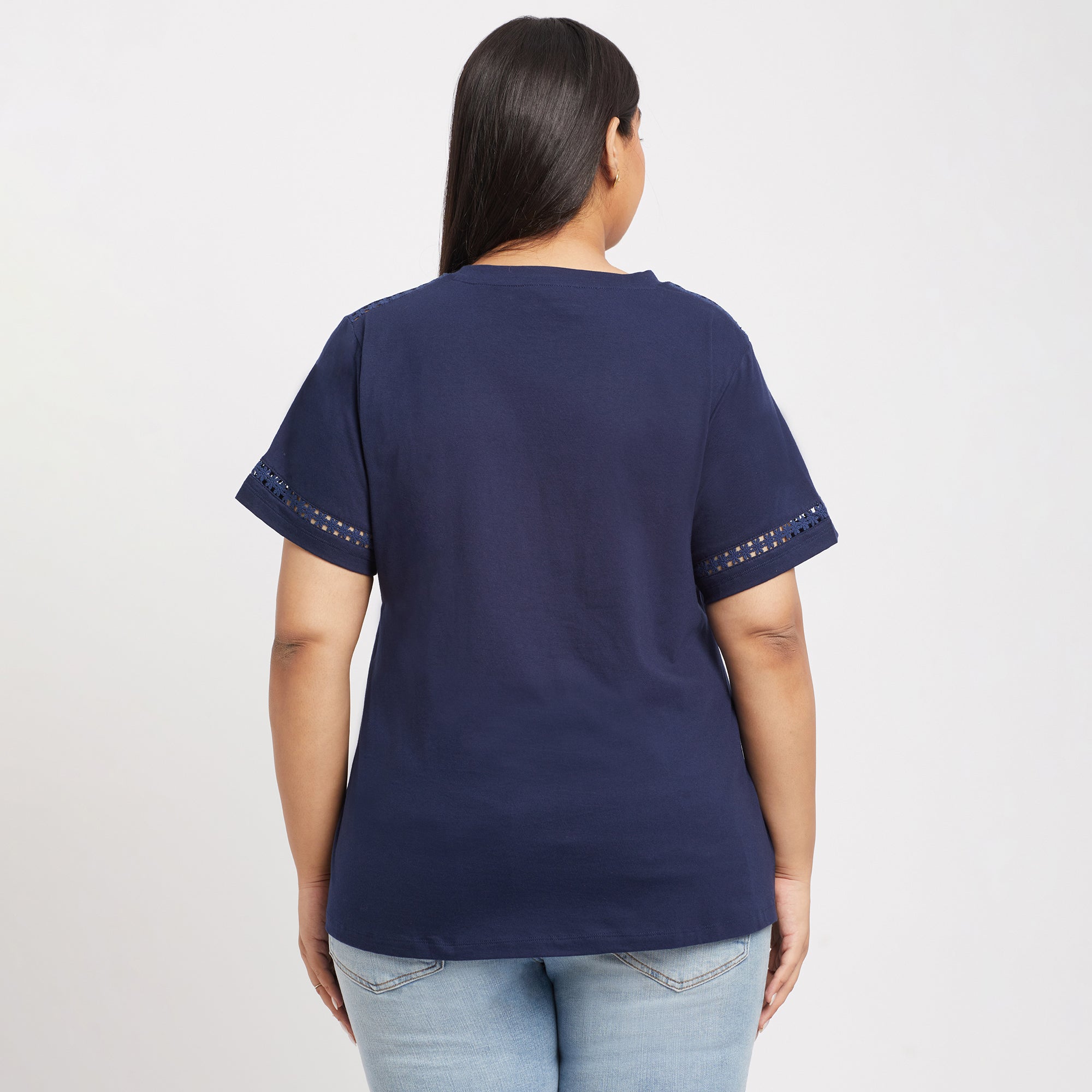 Lace Insert Plus Size Jersey Tshirt