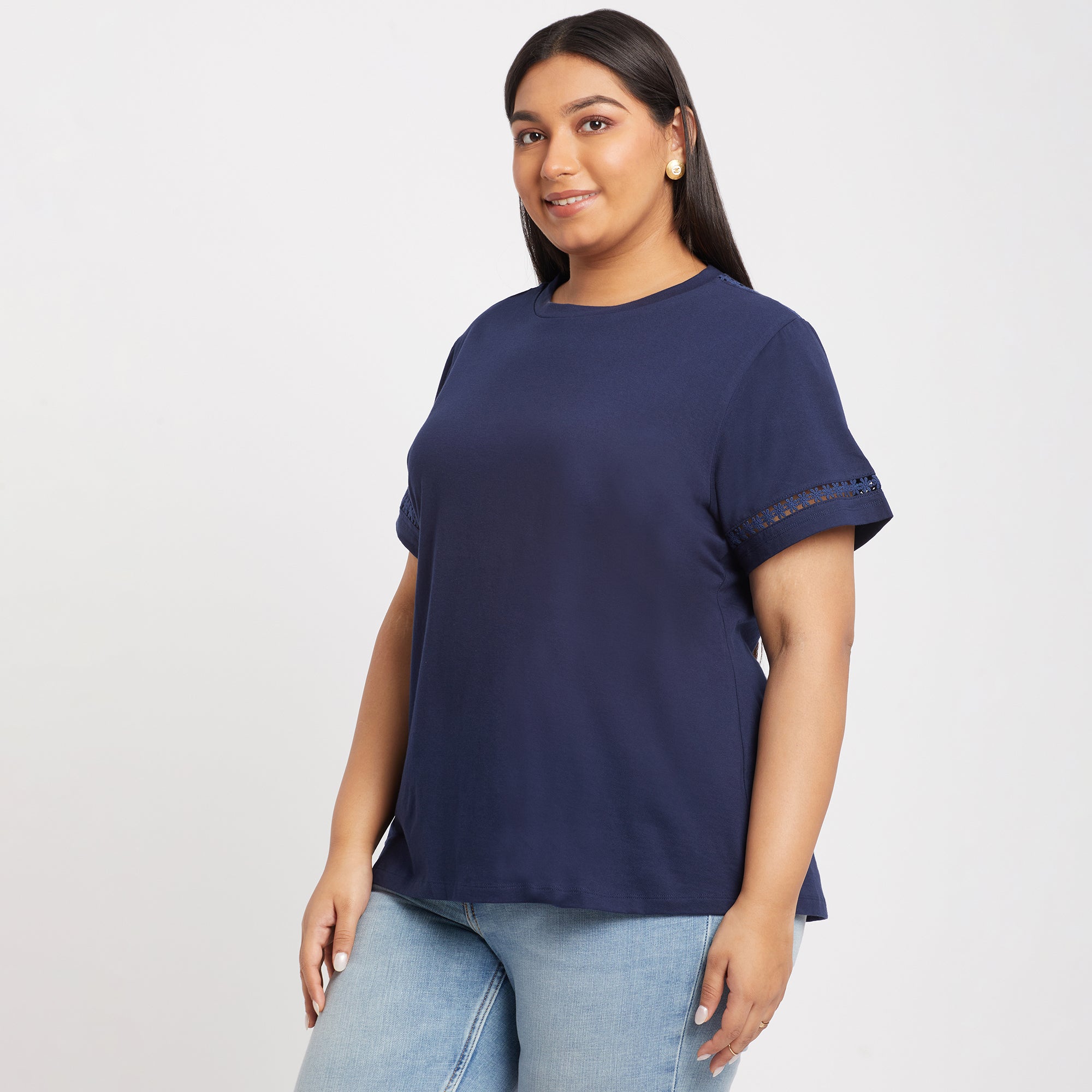 Lace Insert Plus Size Jersey Tshirt