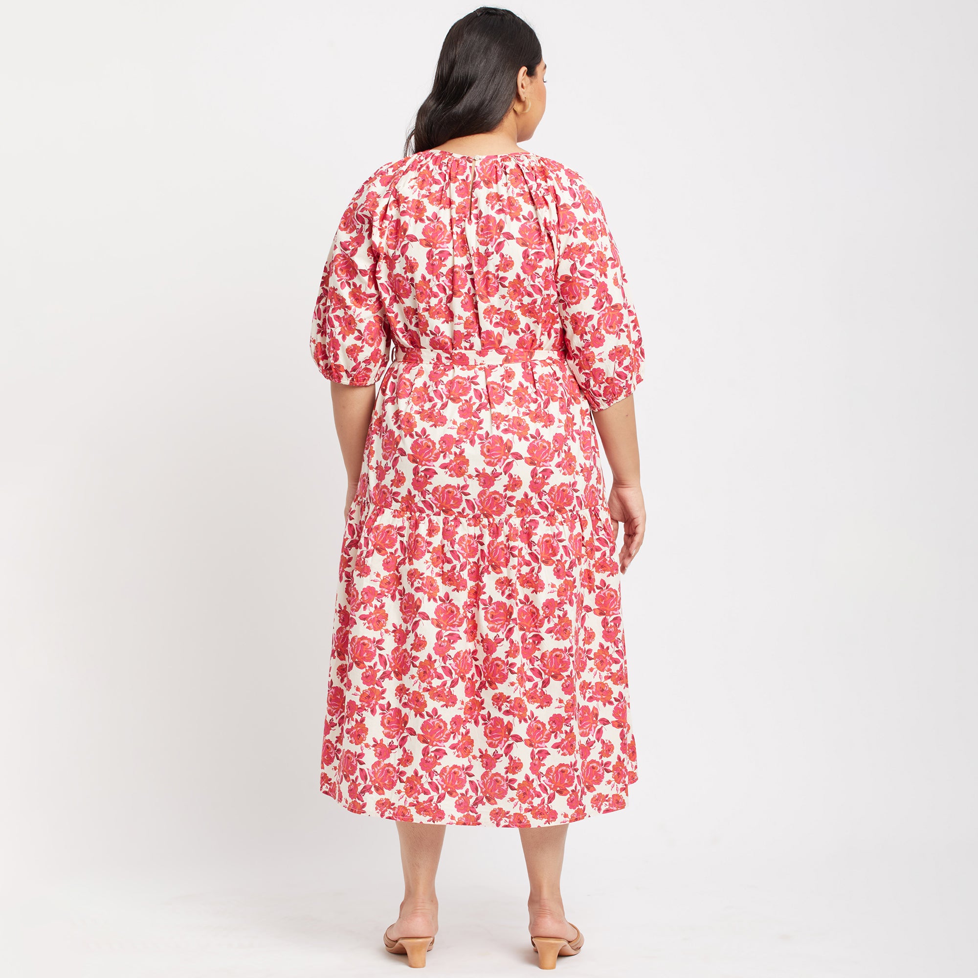 Pink Floral Poplin Plus Size Dress