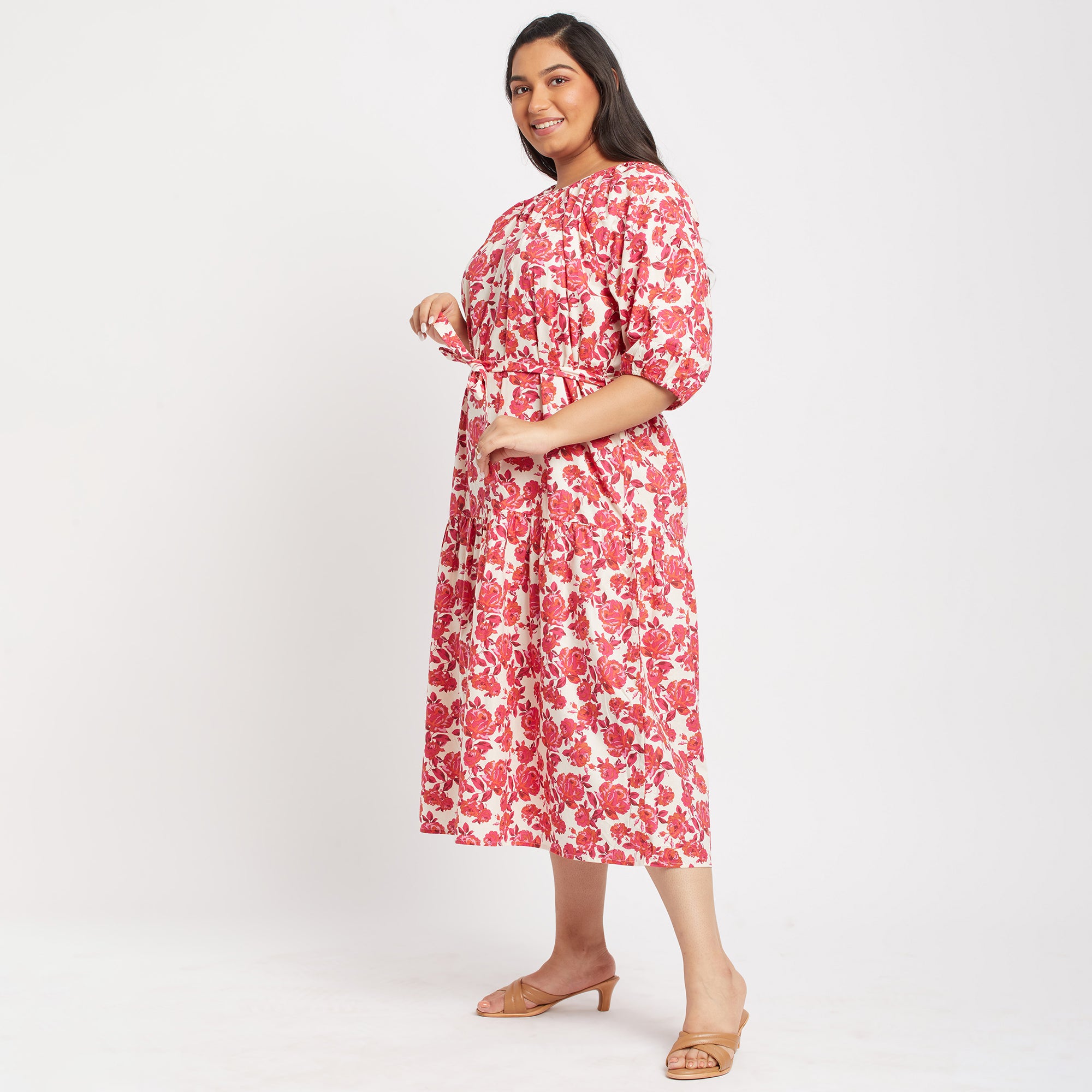 Pink Floral Poplin Plus Size Dress