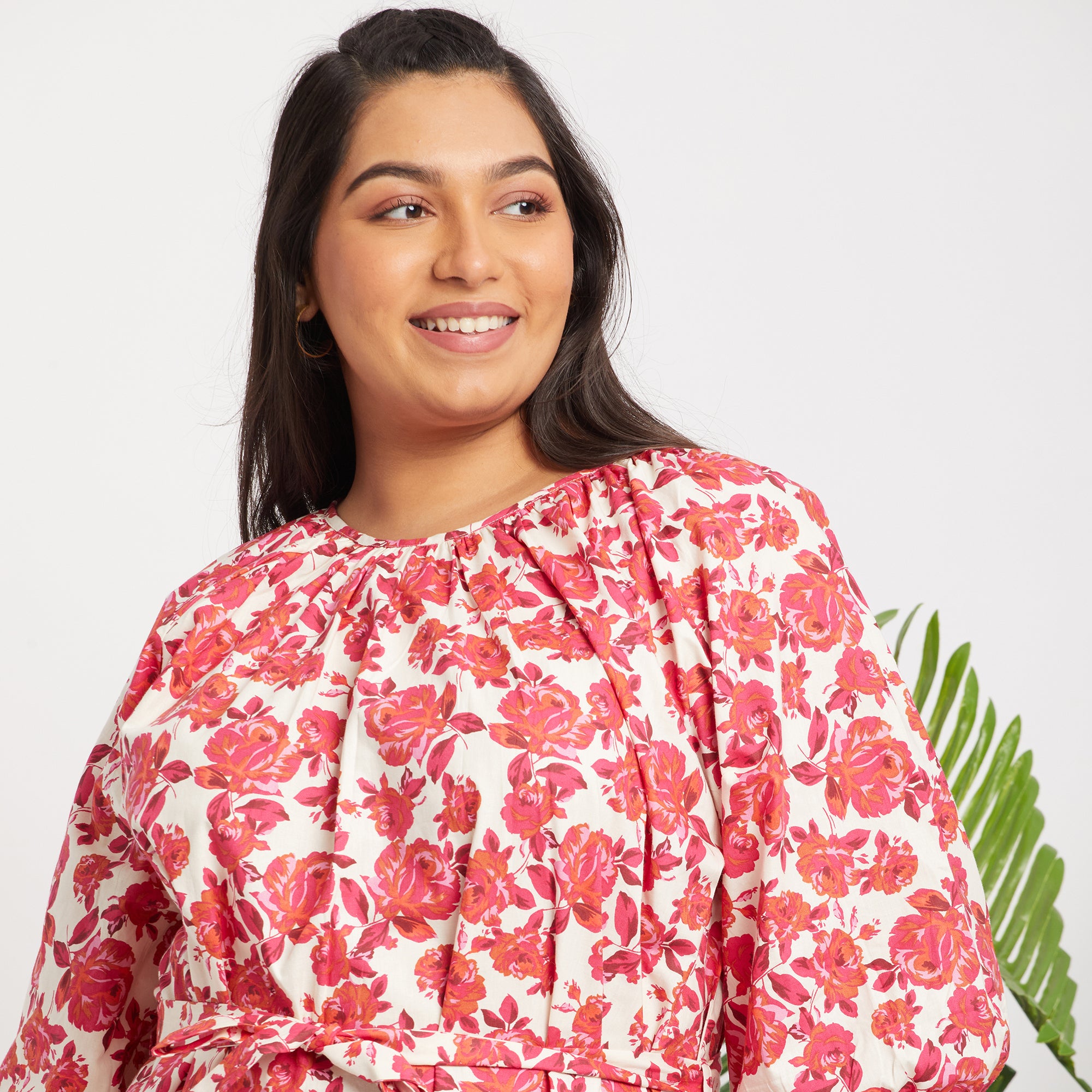 Pink Floral Poplin Plus Size Dress