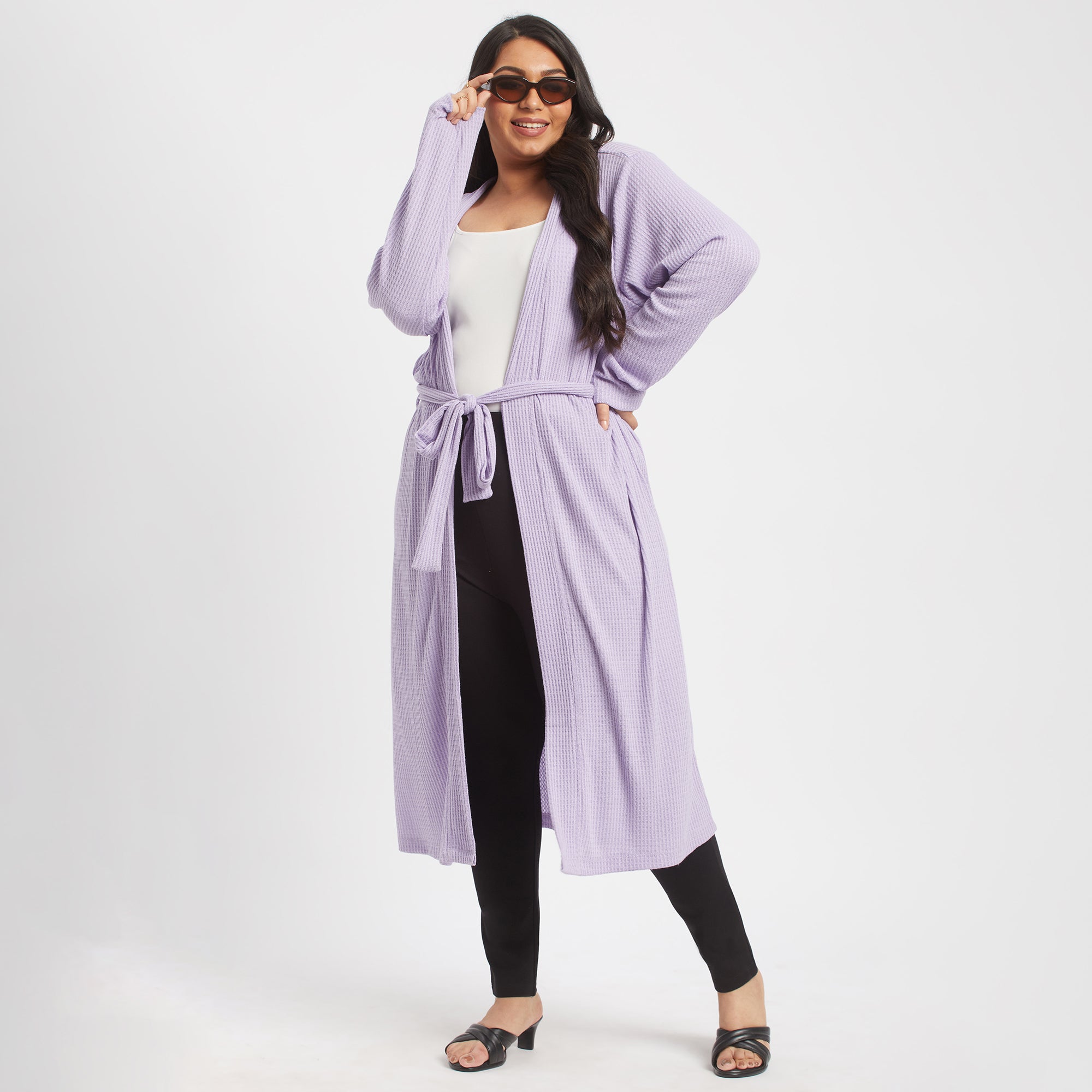 Lavender waffle knit plus size maxi shrug