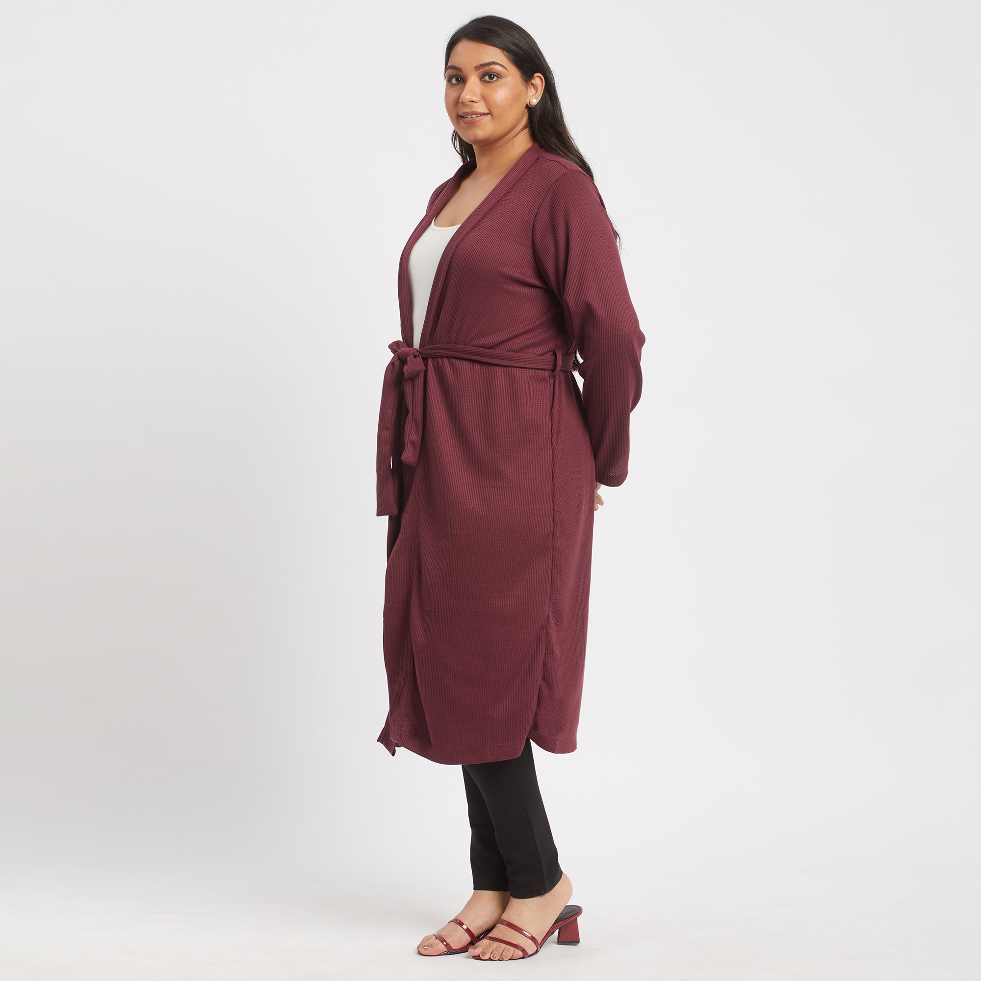 Maroon waffle knit plus size maxi shrug