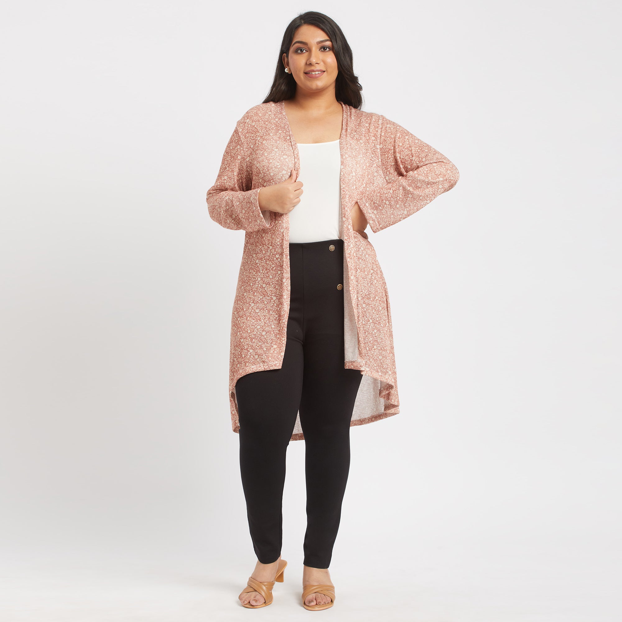 Beige plus size knit shrug