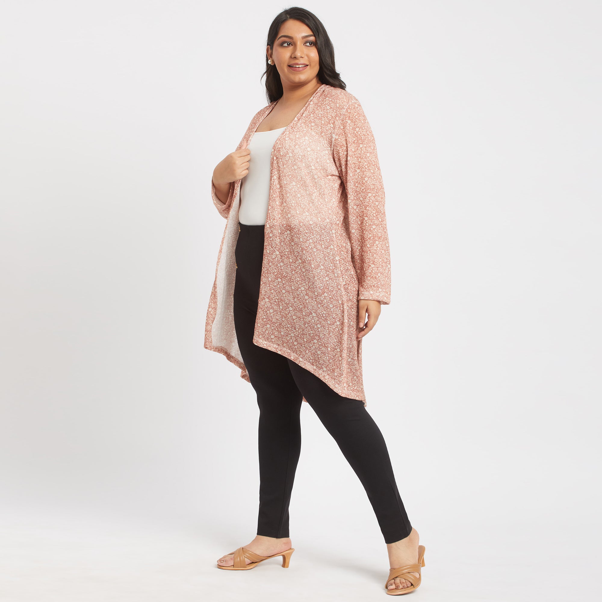 Beige plus size knit shrug