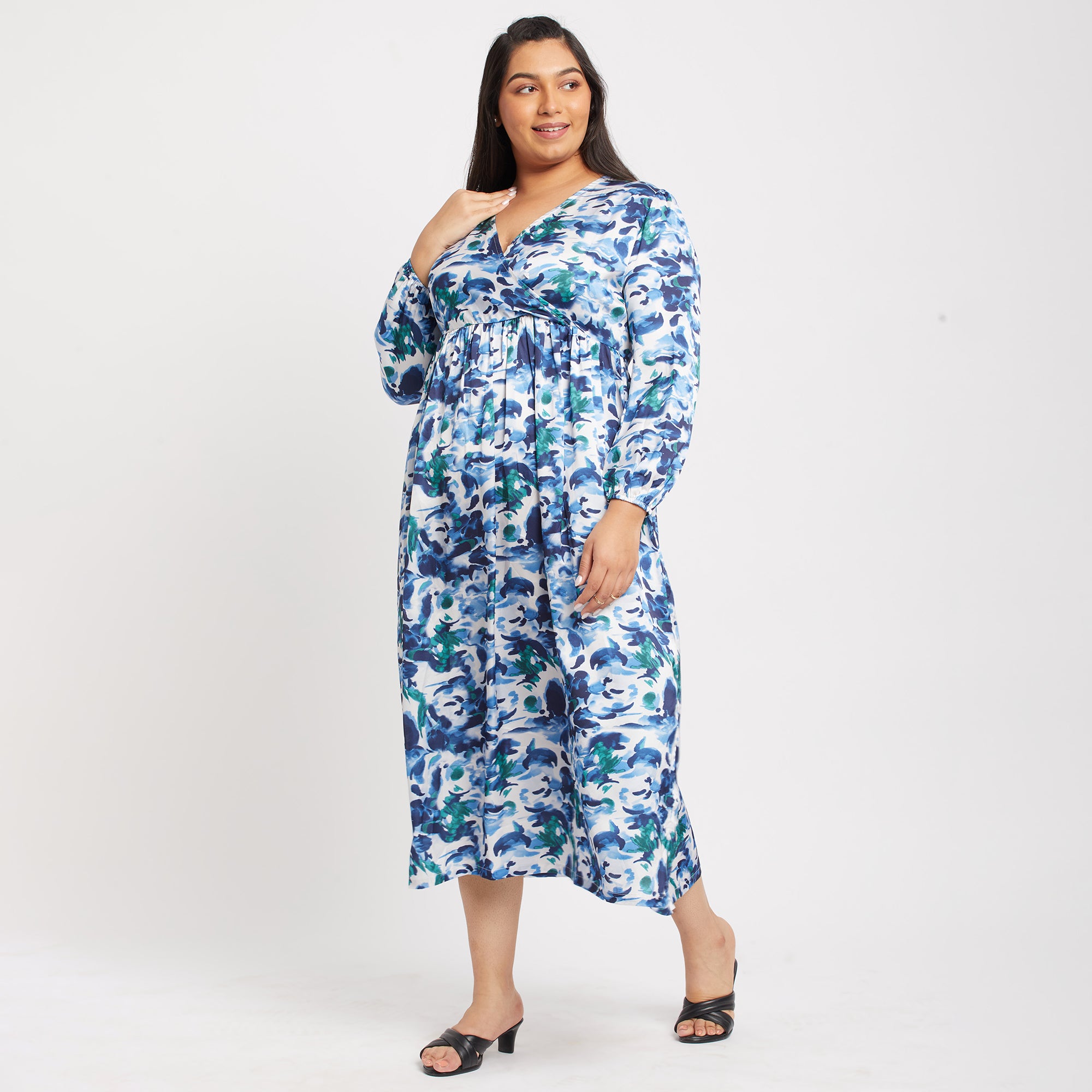 Floral Satin Plus Size Wrap Maxi Dress