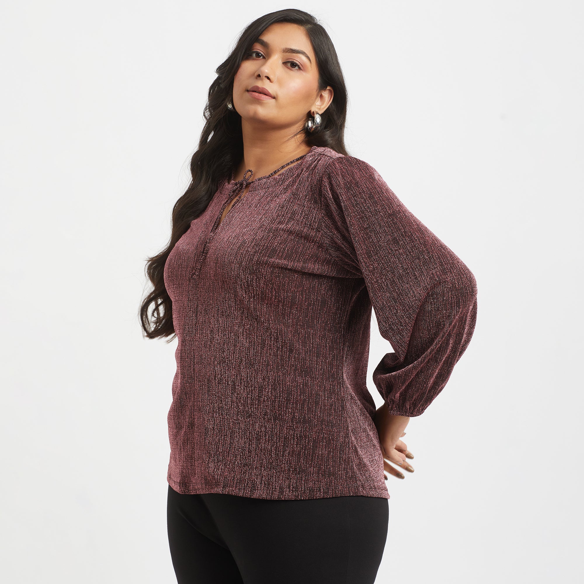 Plus Size Neck Tie-up Top 