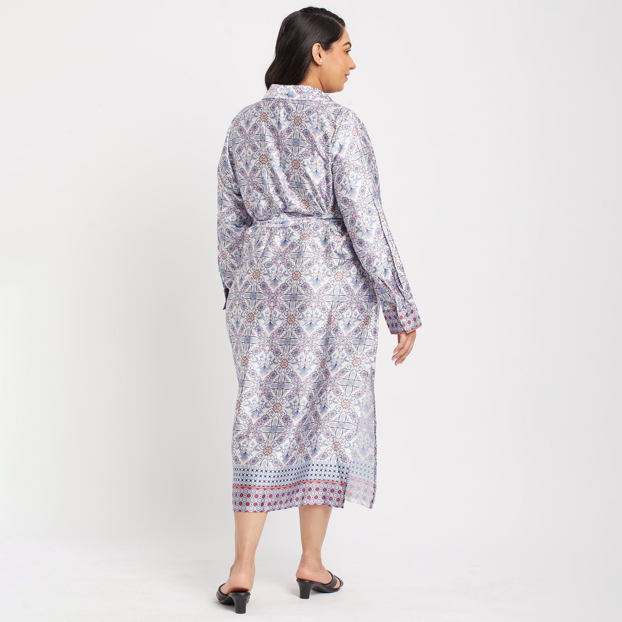 Printed Satin Plus Size Shirt Dress