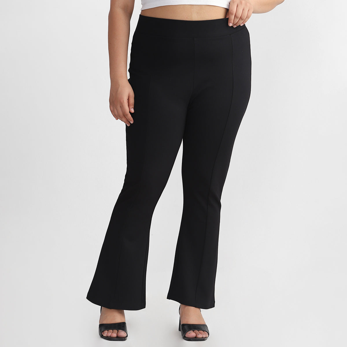 Simple Black Flare Pants For Plus Size Women