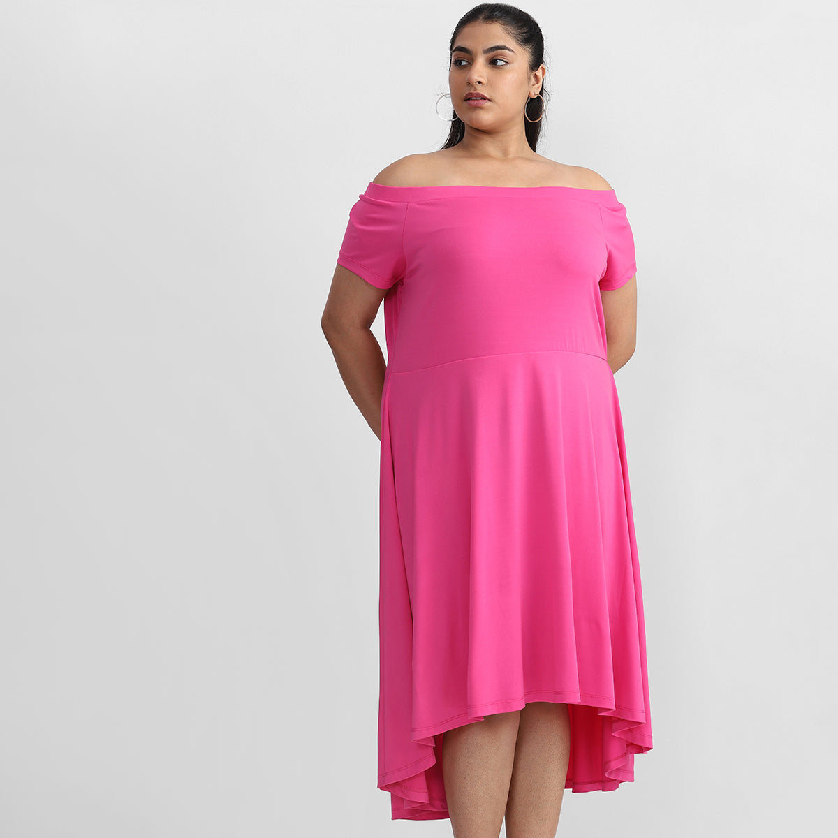 Hot Pink Off-Shoulder Dress For Plus Size Women