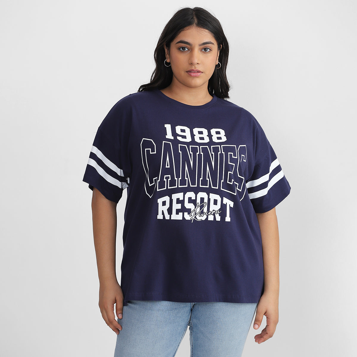 Cannes Navy T-shirt For Plus Size Women