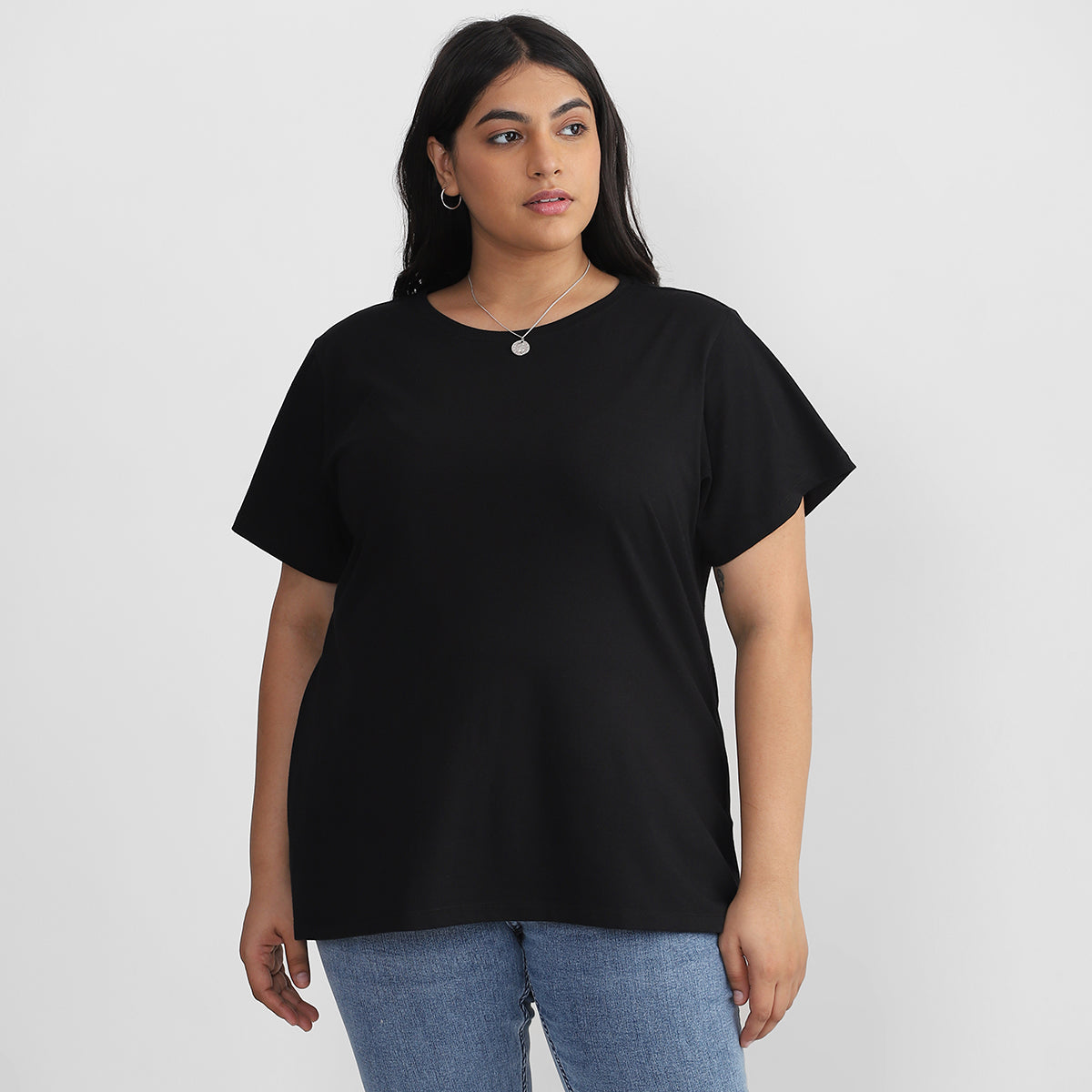 Basic Black T-shirt For Plus Size Women