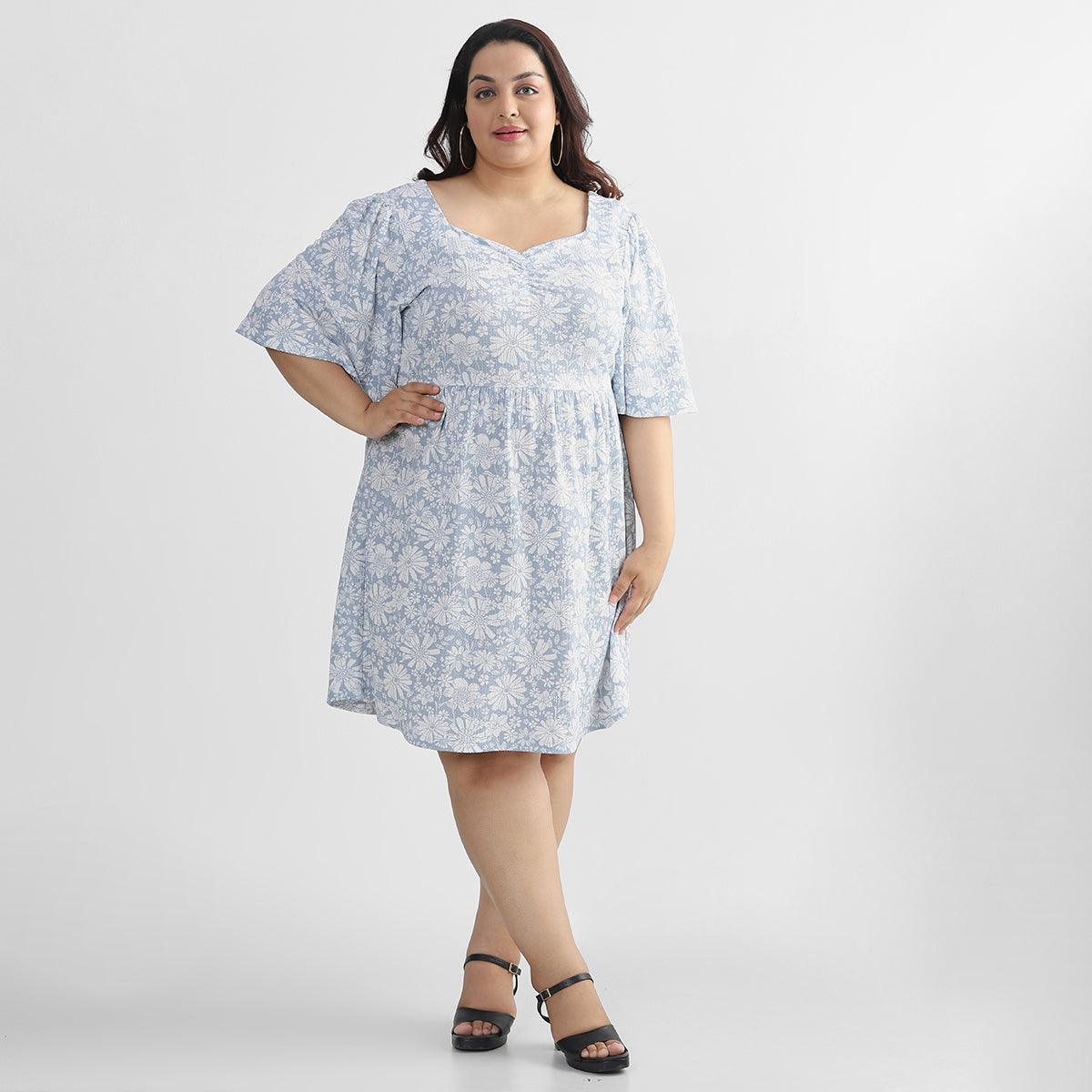 Plus Size Powder Blue Floral Dress 