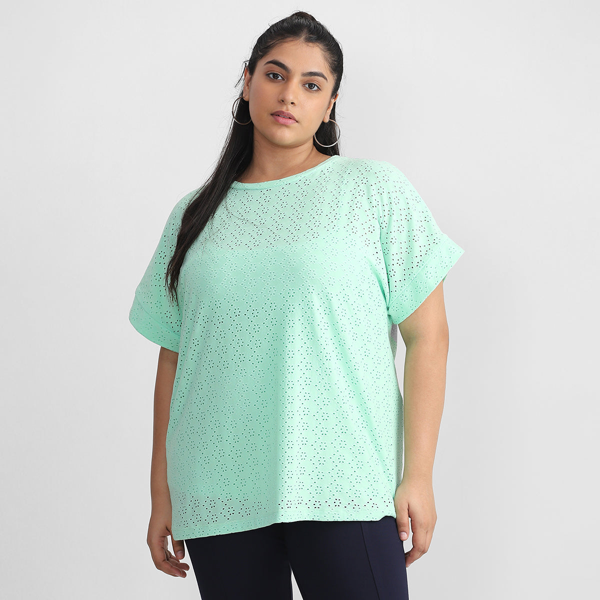 Plus Size Mint Cutwork top