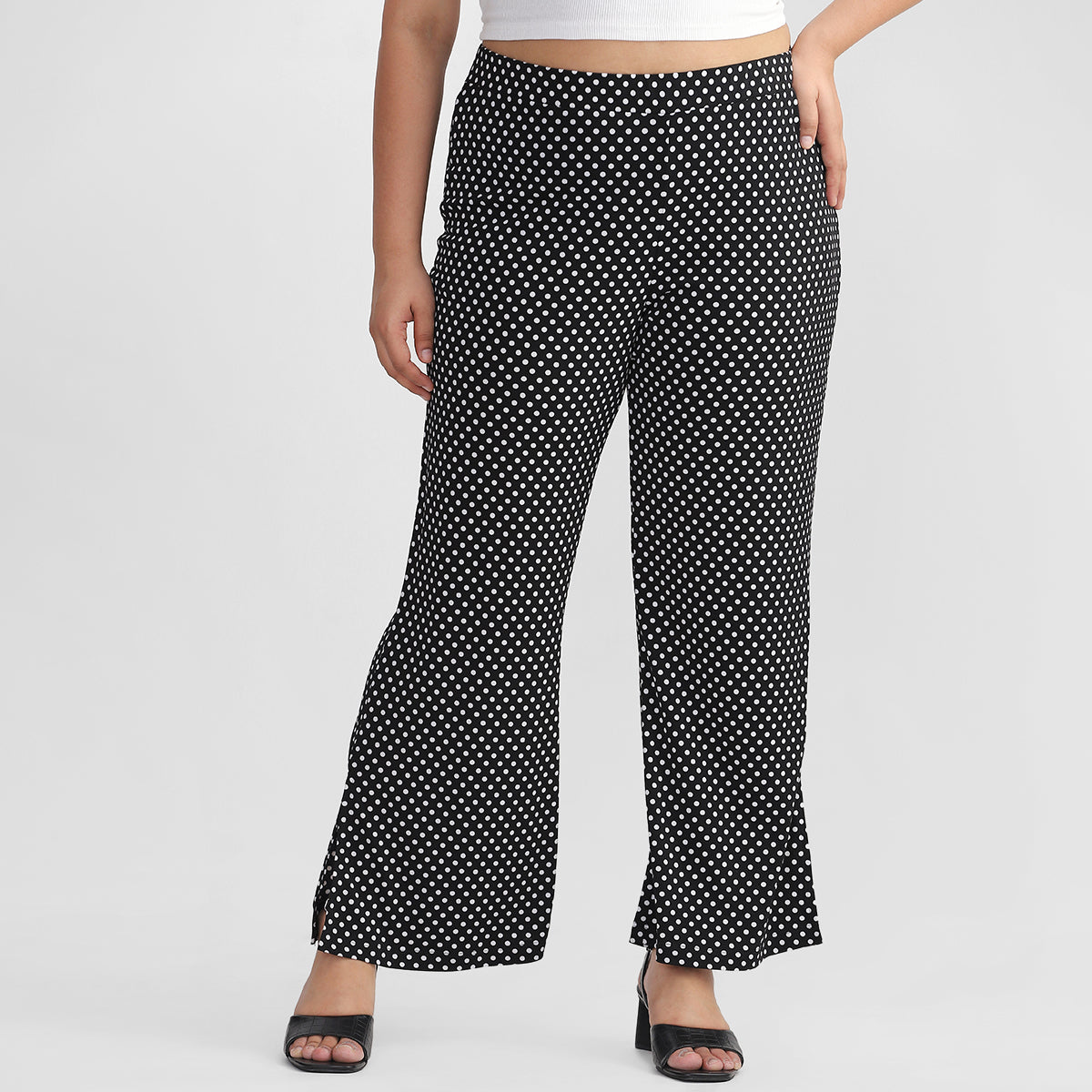 Black Polka Dot Flare Pants For Plus Size Women