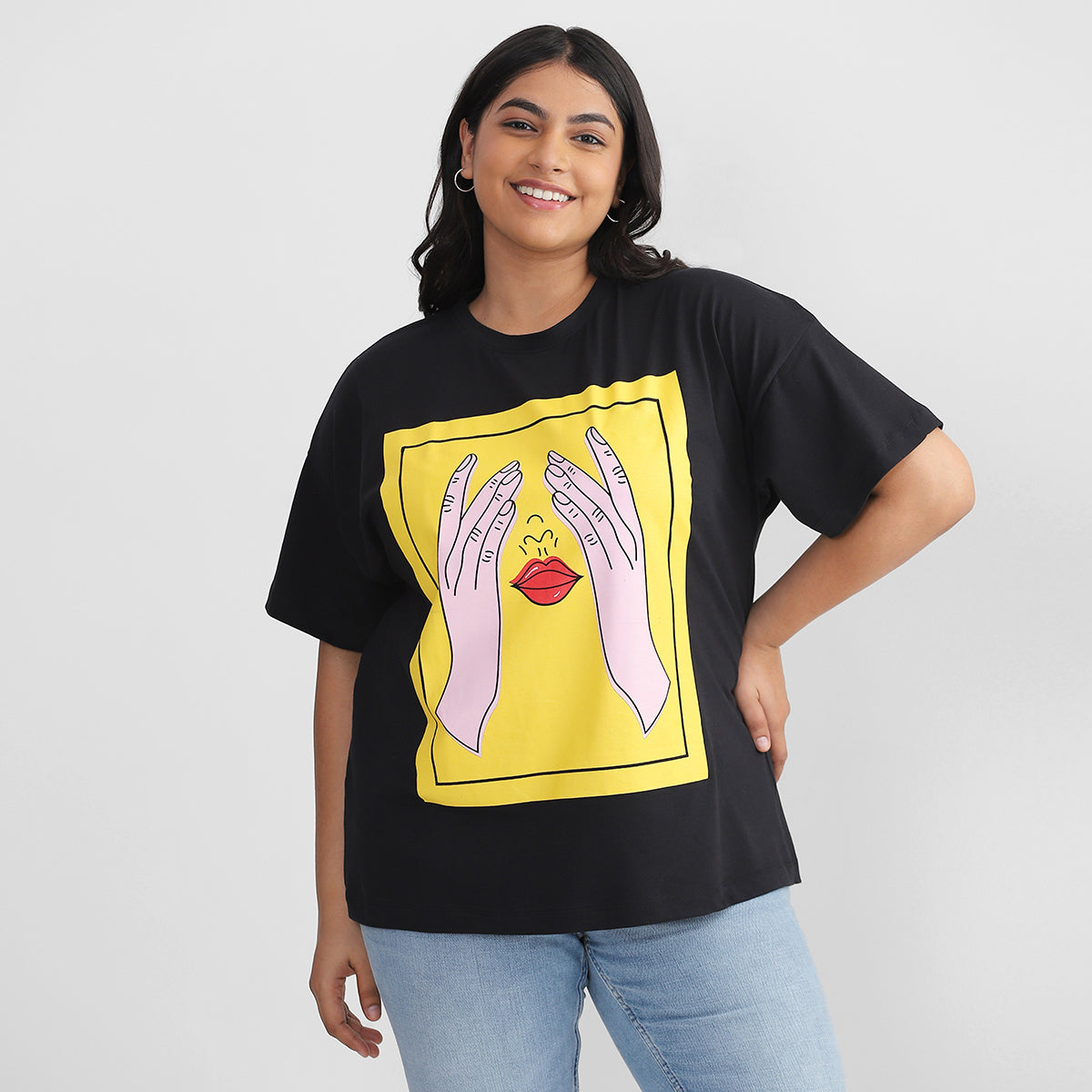 Rose Lips Black T-shirt For Plus Size Women