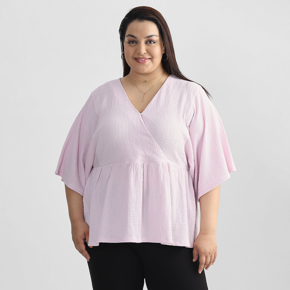 Plus Size Pink Wrap Top 