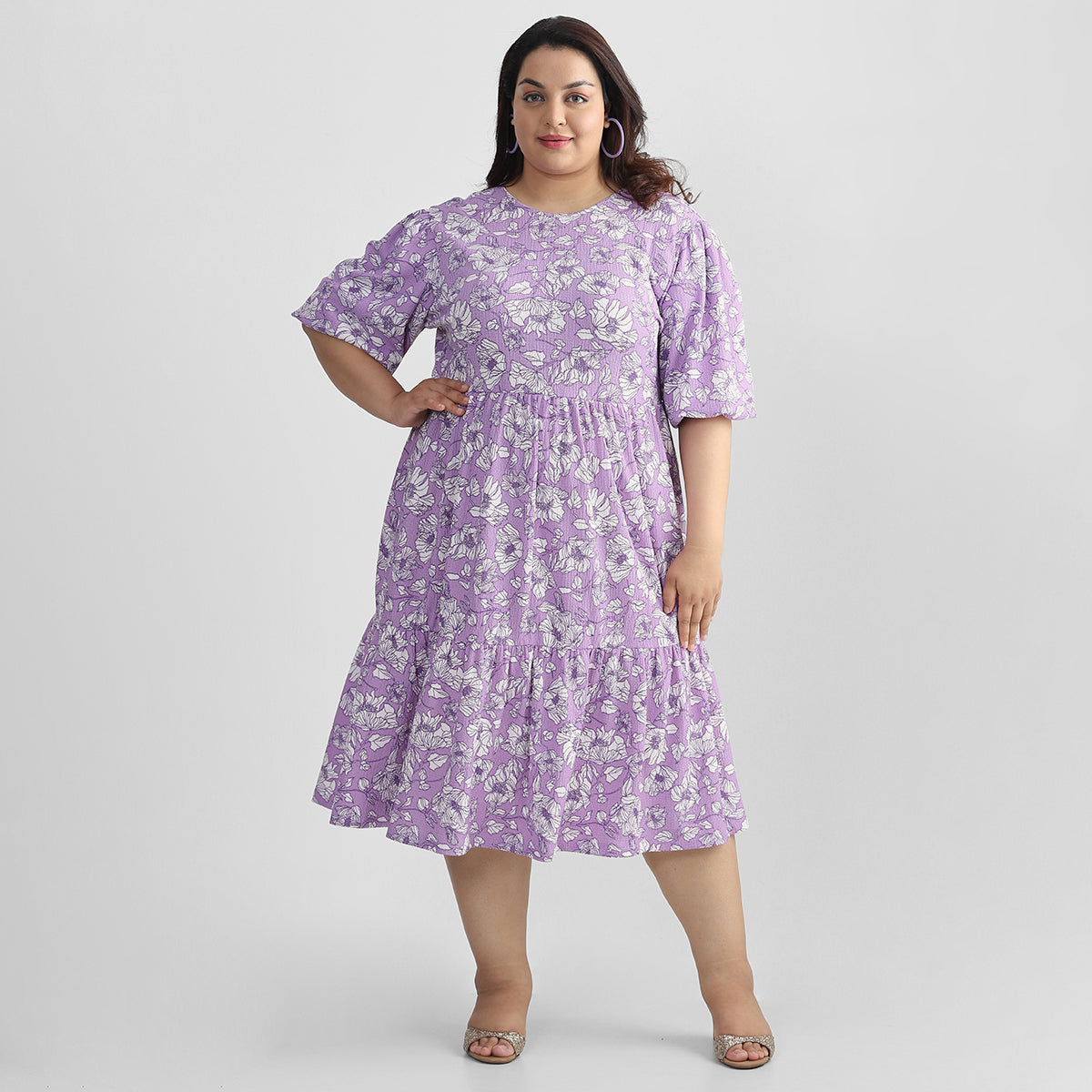 Plus Size Lavender Floral Mini Dress 