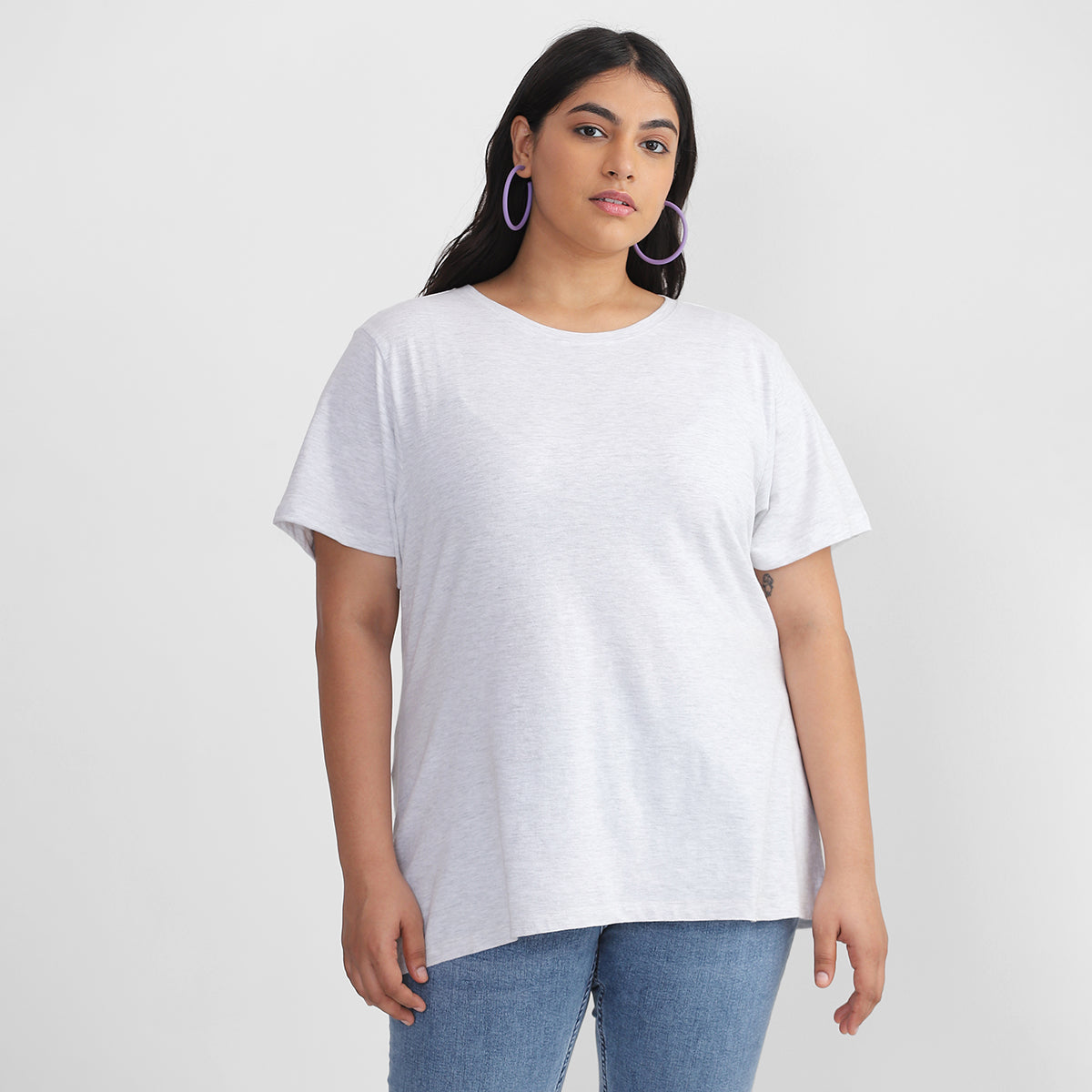 Plus Size Basic Melange white T-shirt 