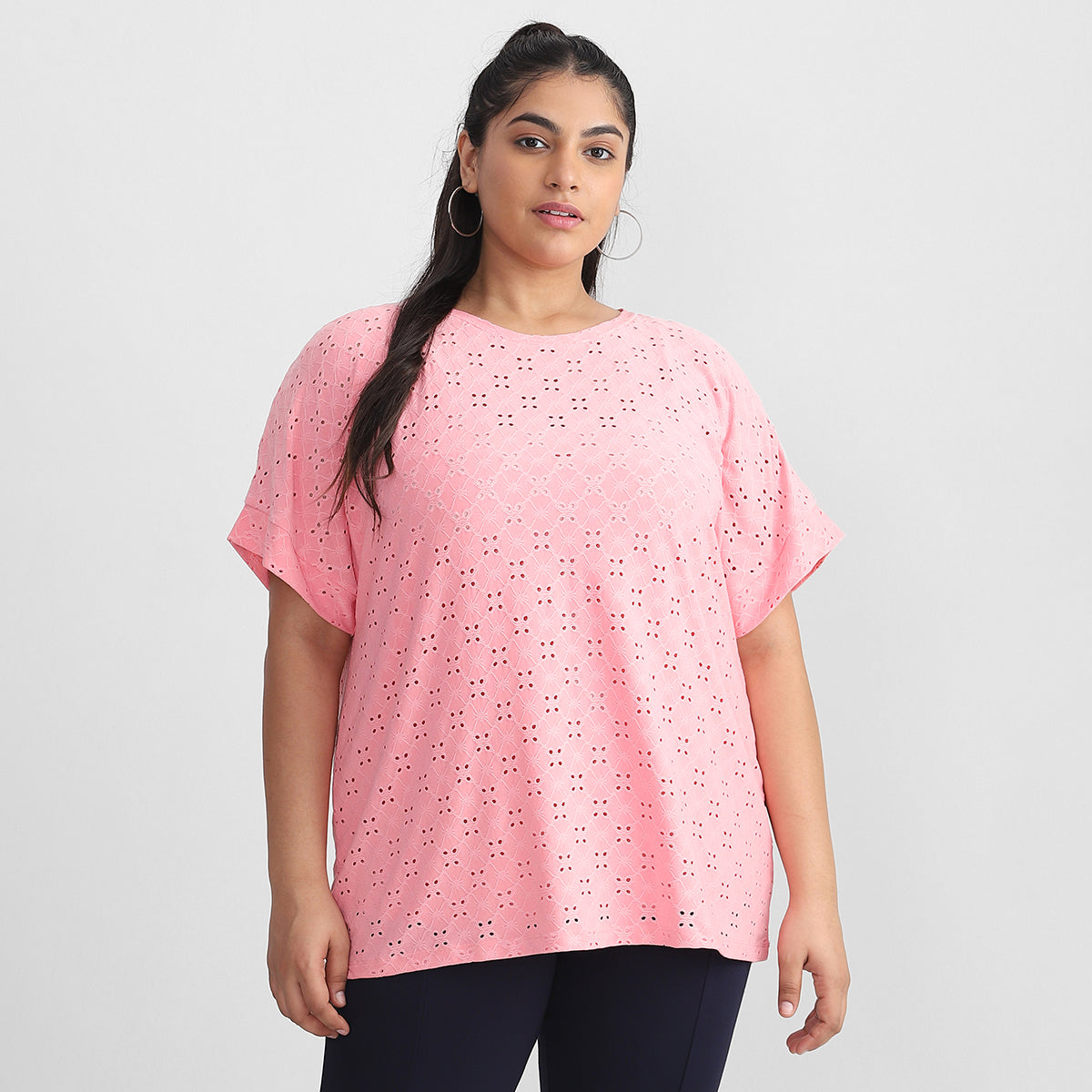 Plus Size Pastel Pink Cutout Top 