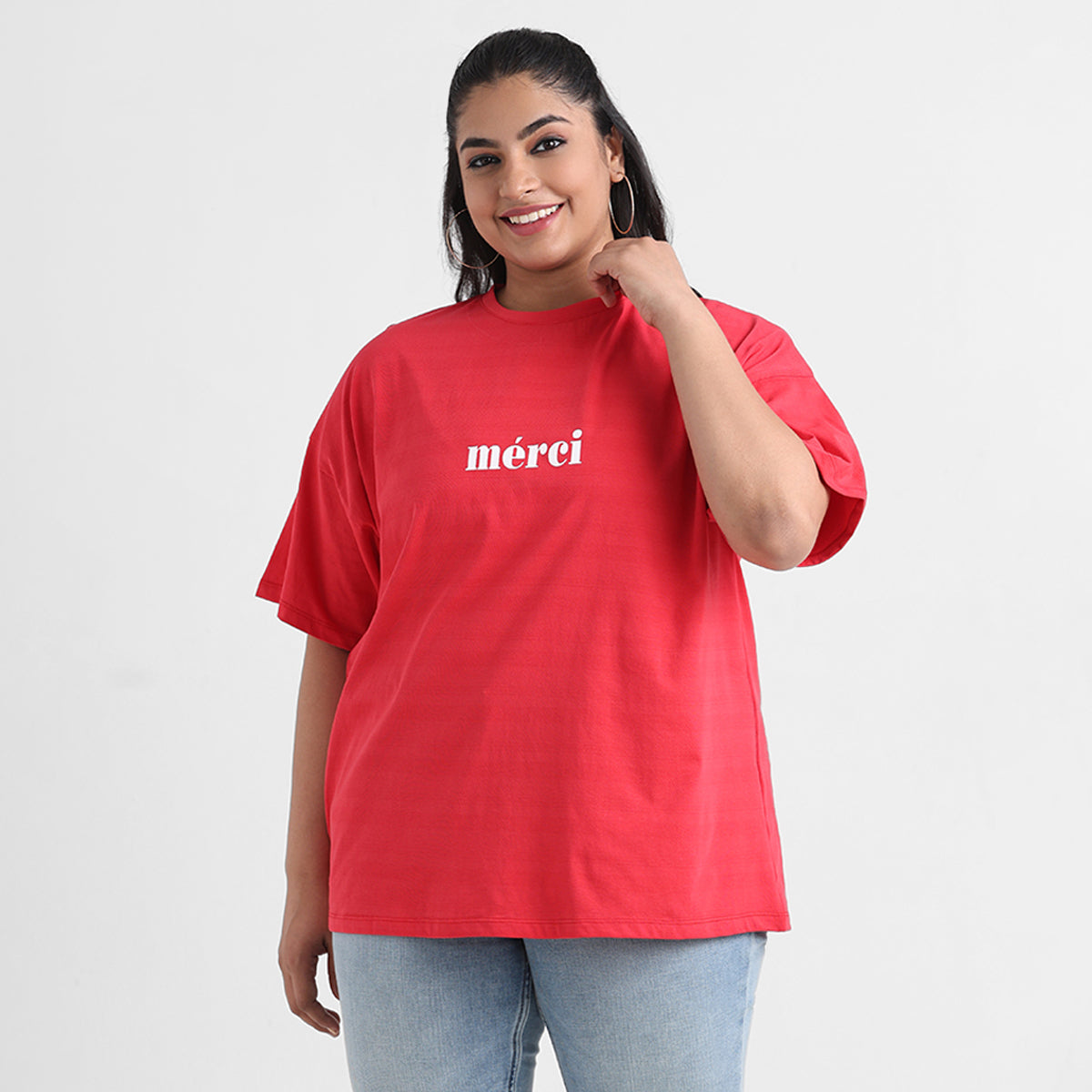 Red chest print plus size cotton tee