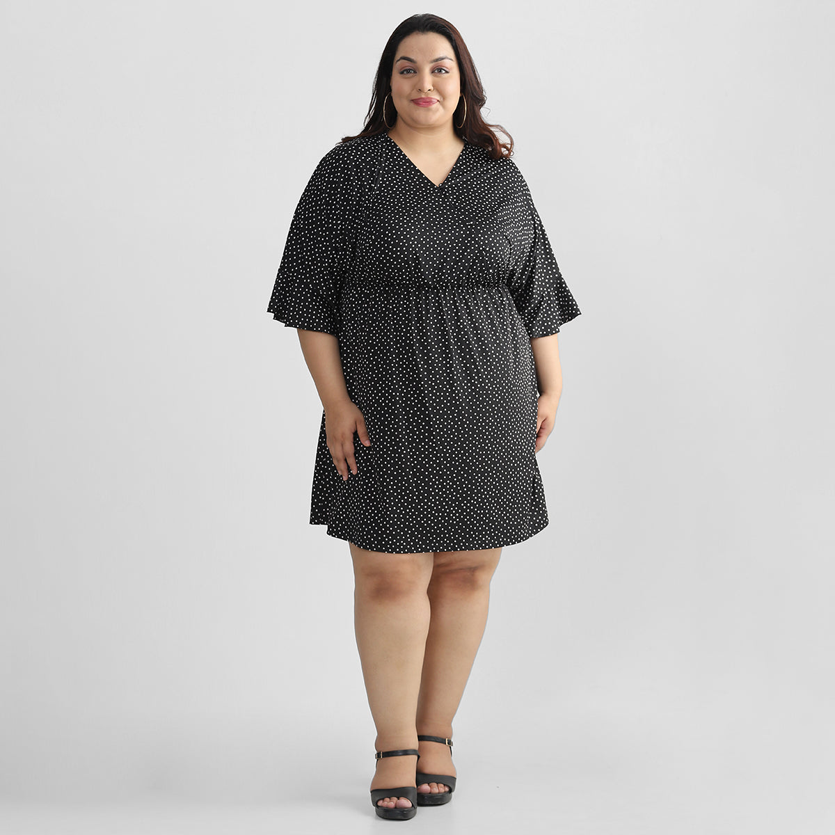 Plus Size Black Polka Dot Dress 