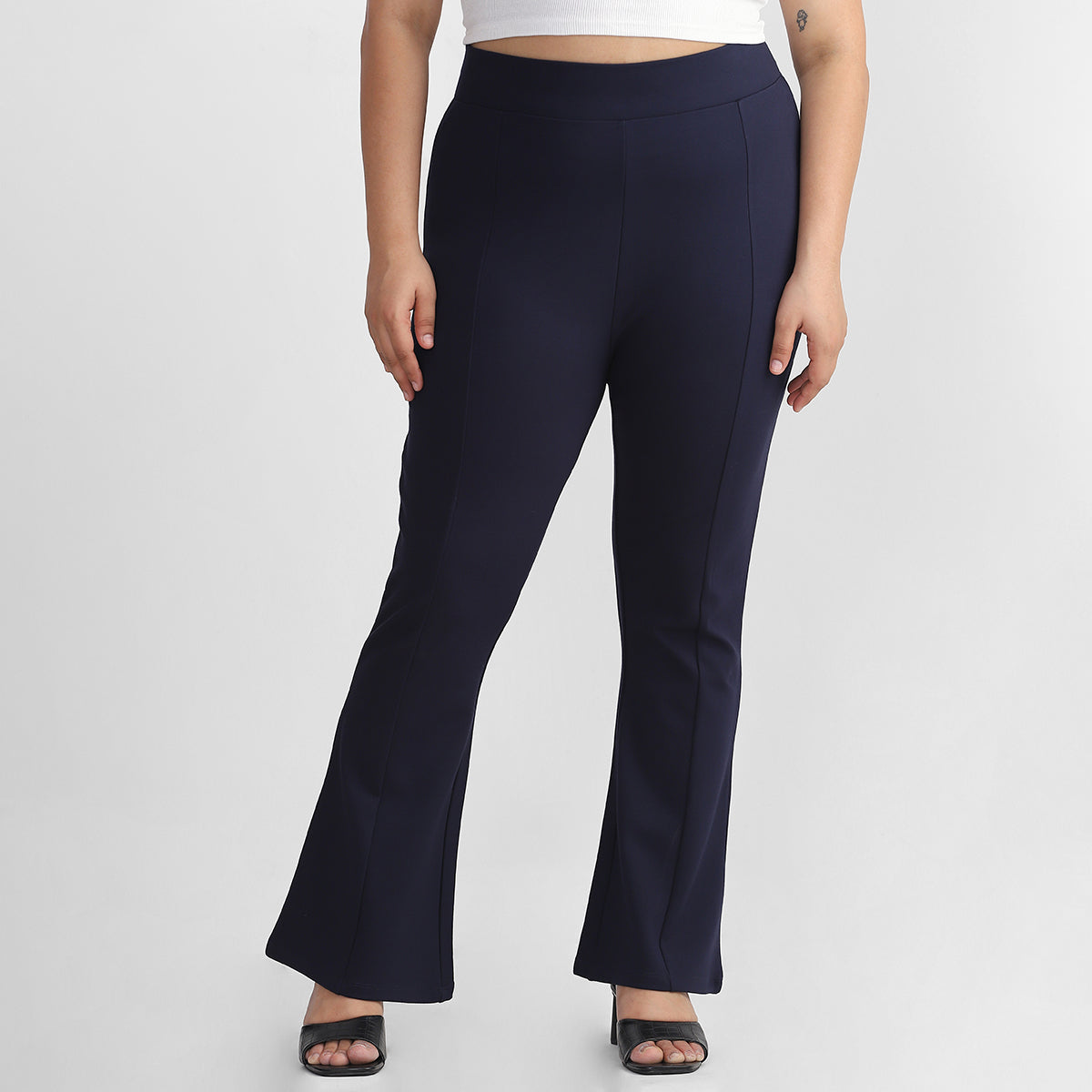 Order Navy Blue Flare Pants, Work Clothes For Women