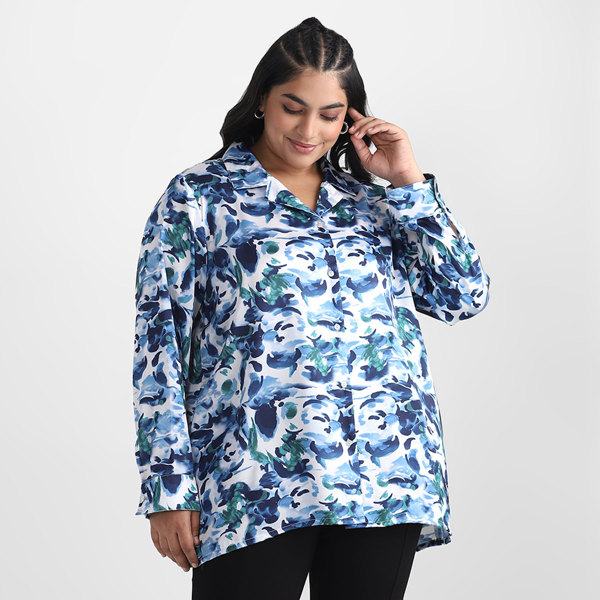 Abstract Satin Plus Size Basic Shirt