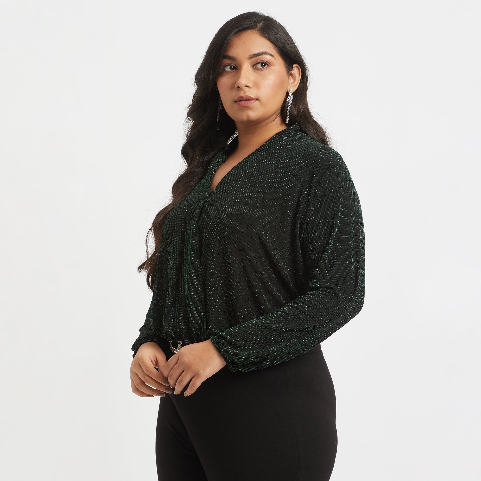 Knit Wrap Blouse Top For Plus Size Women