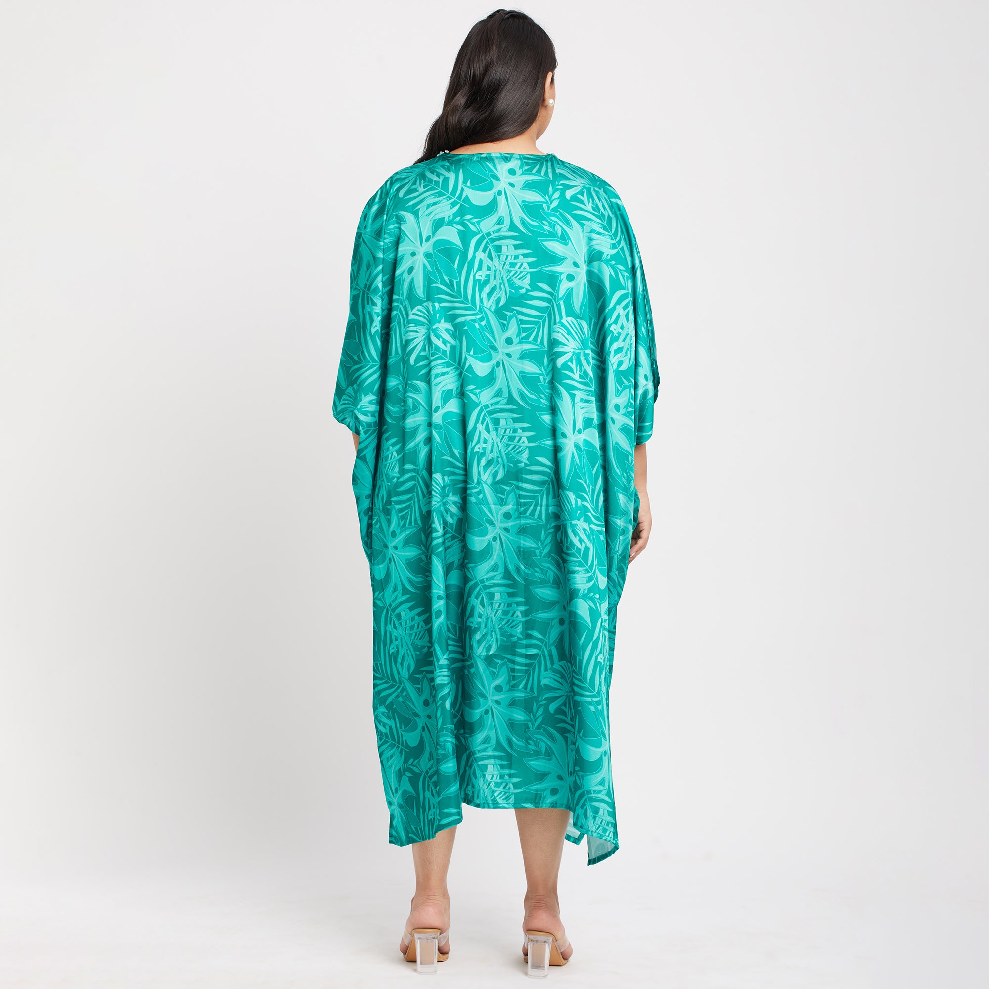 Festive Print Plus Size Satin Kaftan