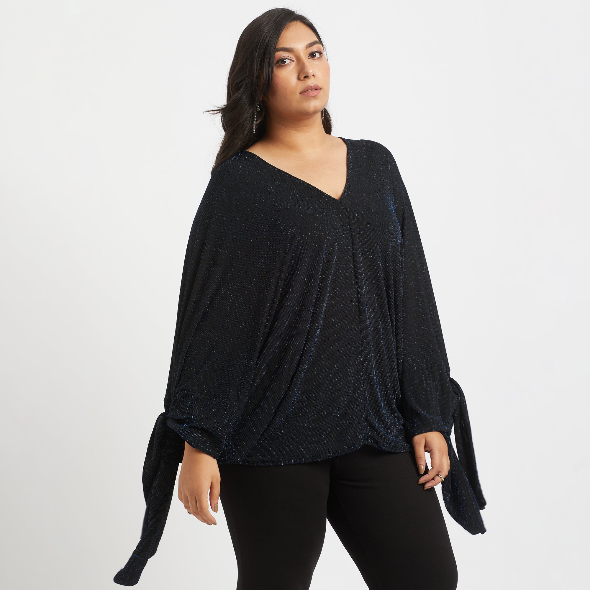 Blue glitter plus size knit kaftan top