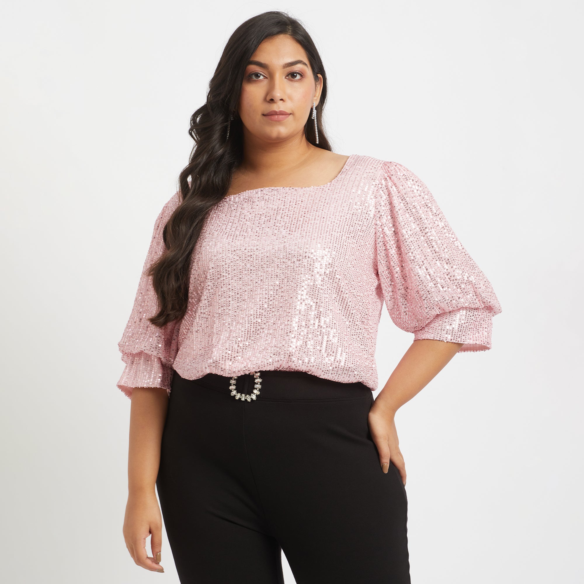 Plus size store pink sequin top