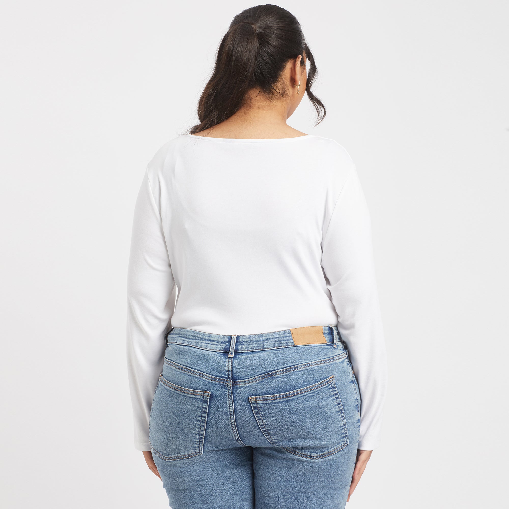 White cotton rib plus size square neck top