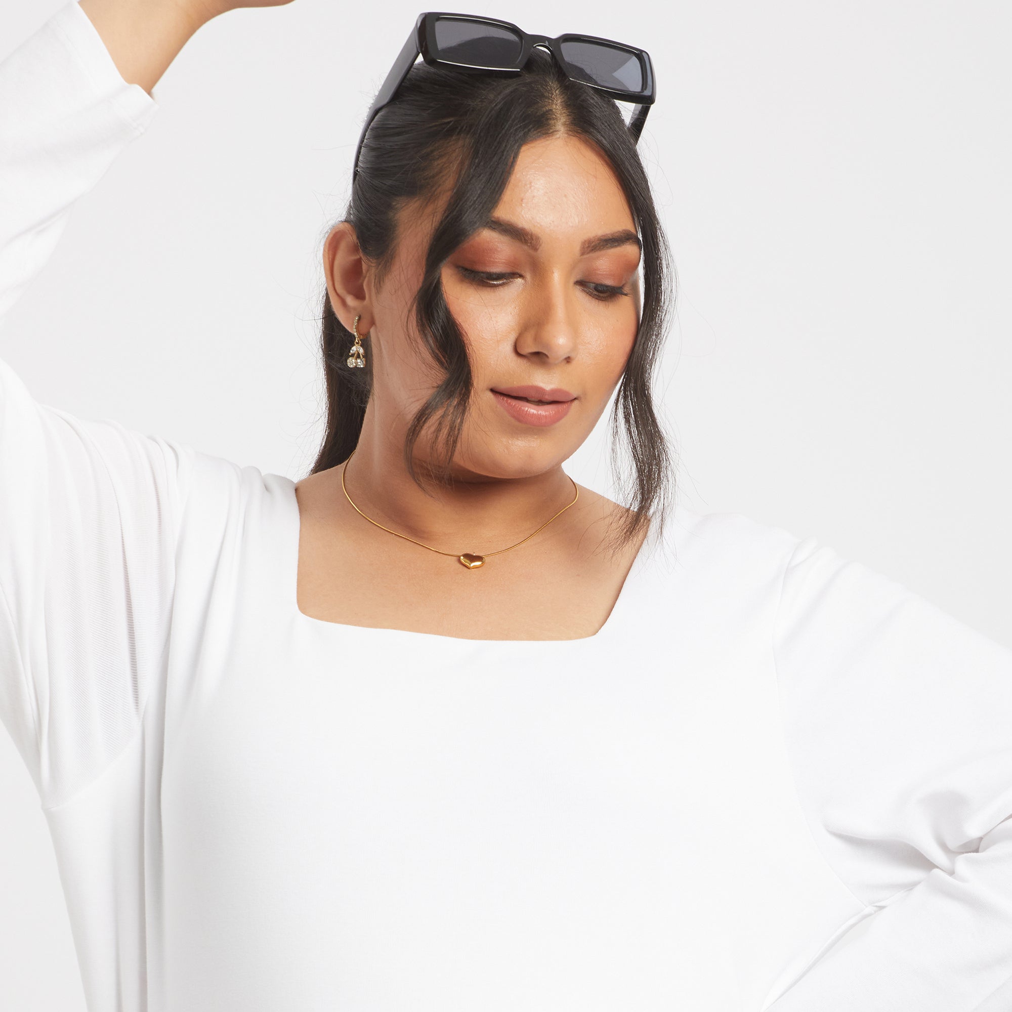 White cotton rib plus size square neck top