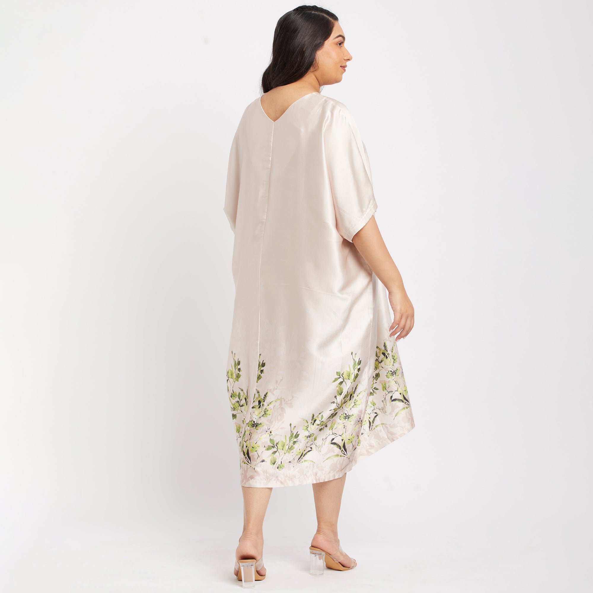 Beige Border Print Plus Size Kaftan