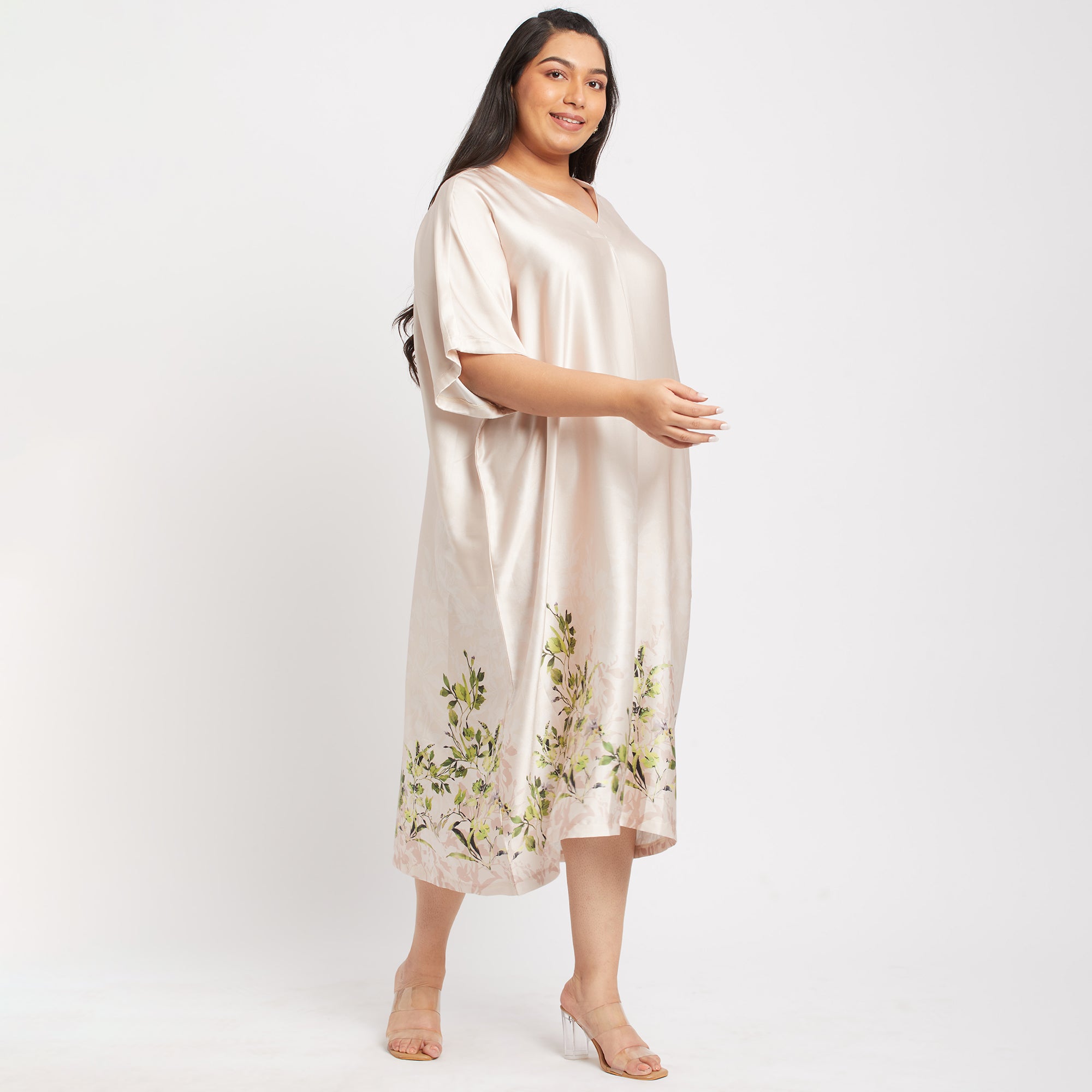 Beige Border Print Plus Size Kaftan