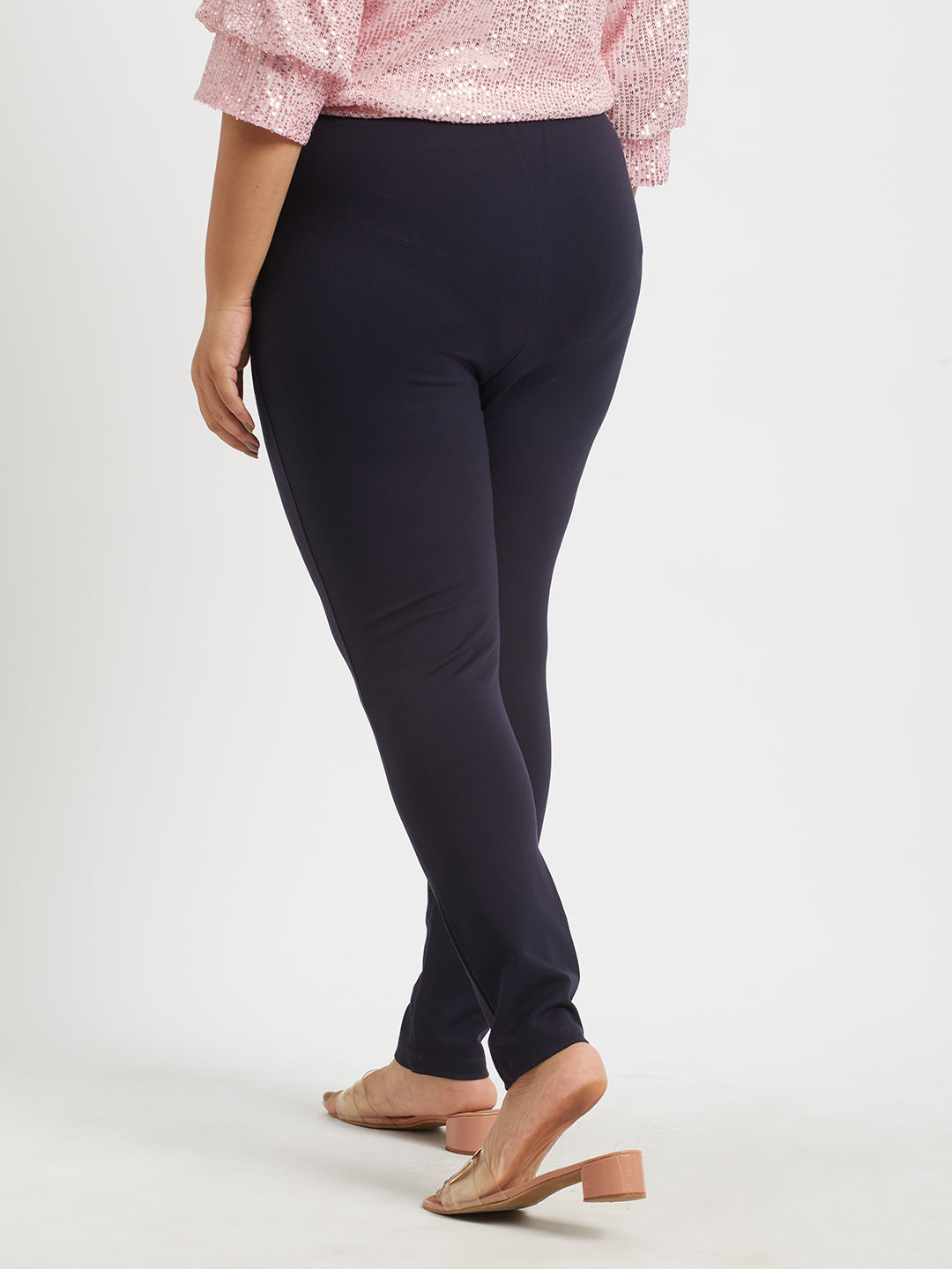 Navy Plus Size Buttoned Tailored Trousers