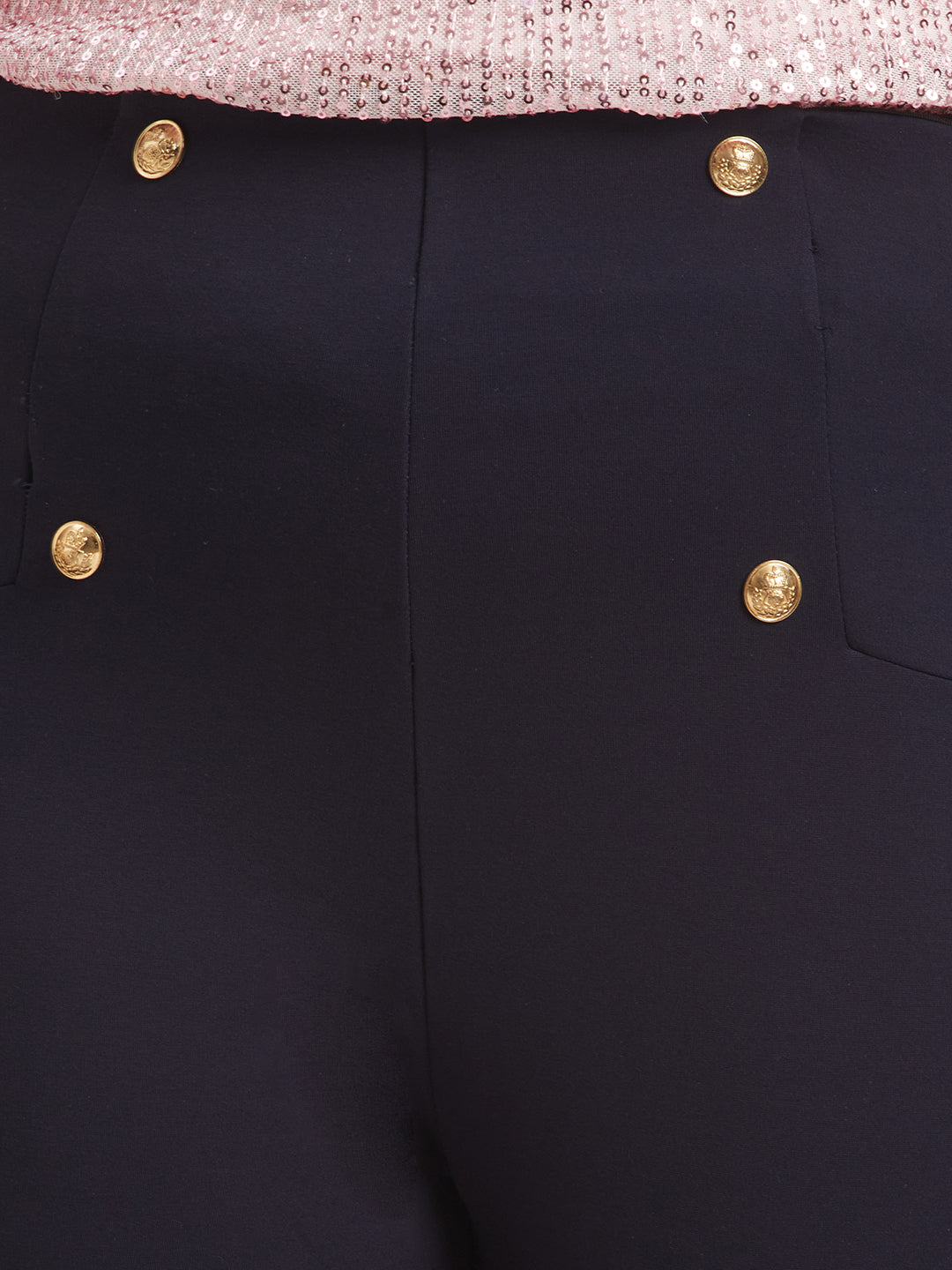 Navy Plus Size Buttoned Tailored Trousers