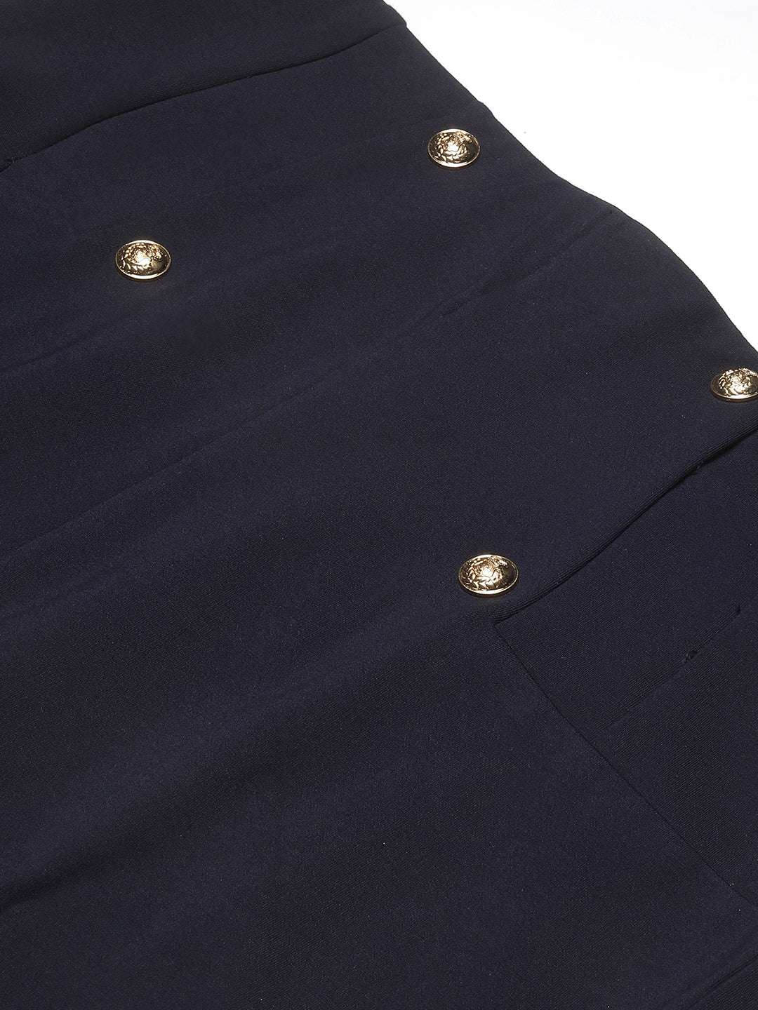 Navy Plus Size Buttoned Tailored Trousers