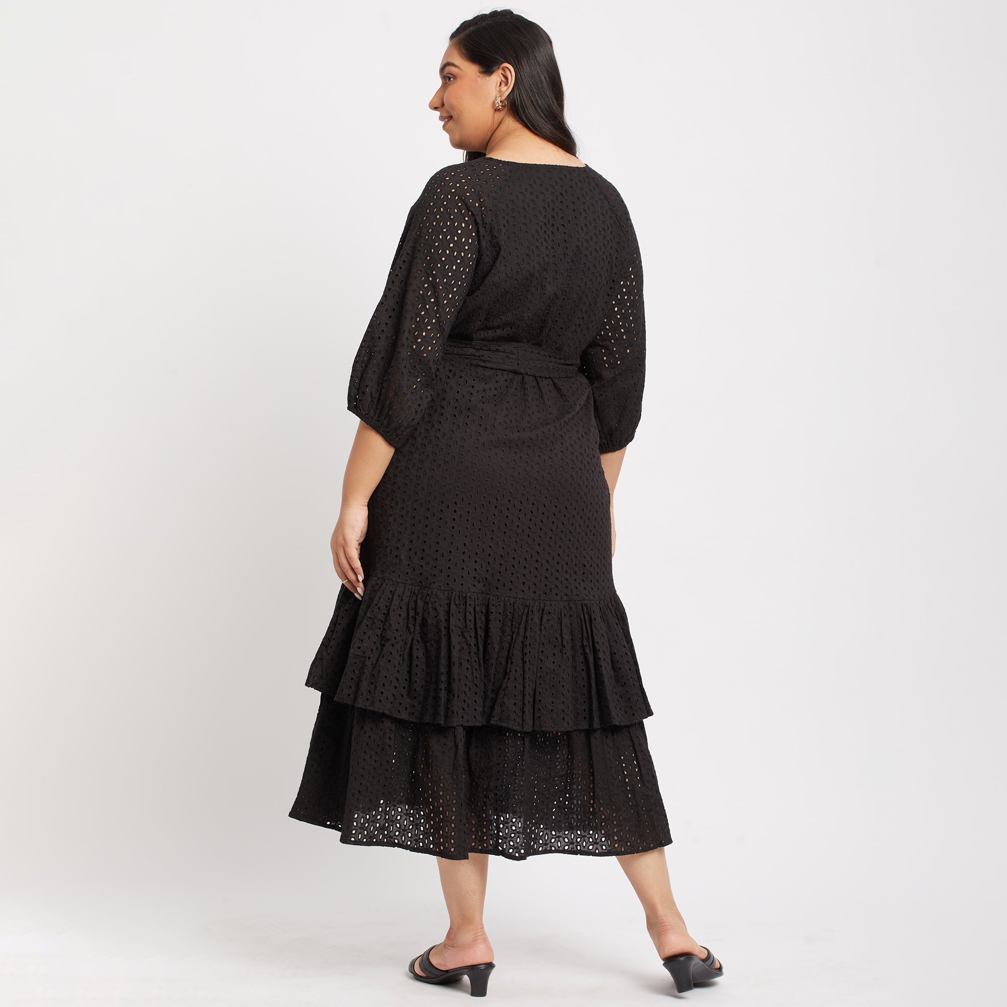 Black Schiffli Plus Size Maxi Dress