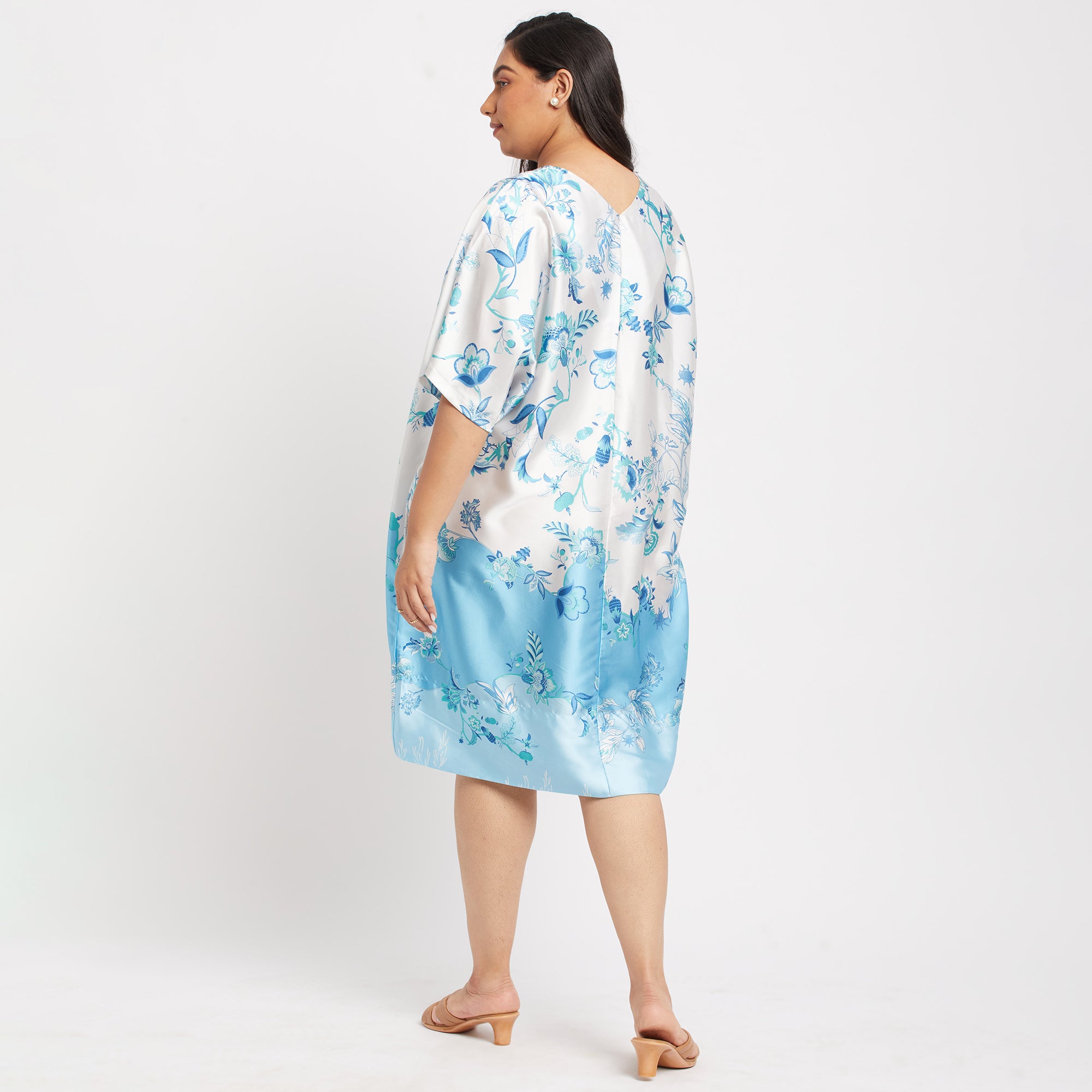 Blue Print Satin Plus Size Kaftan