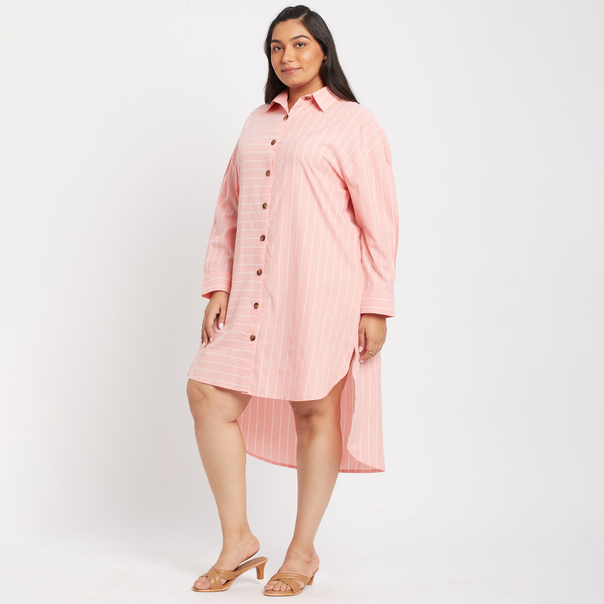 Pink Stripes Plus Size Shirt Dress