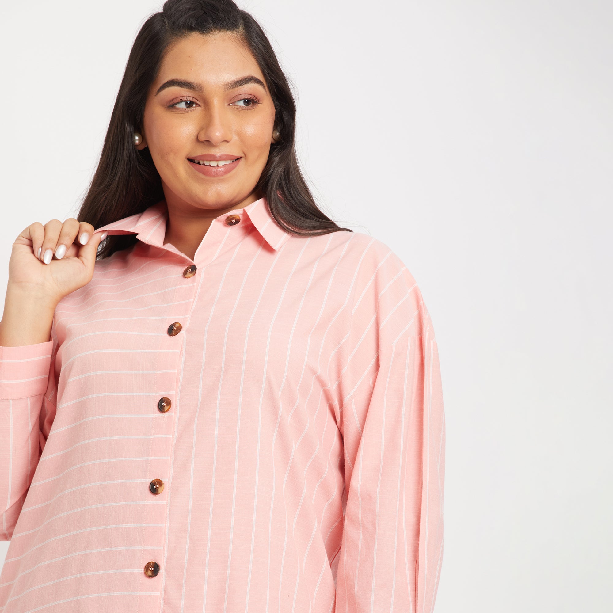 Pink Stripes Plus Size Shirt Dress