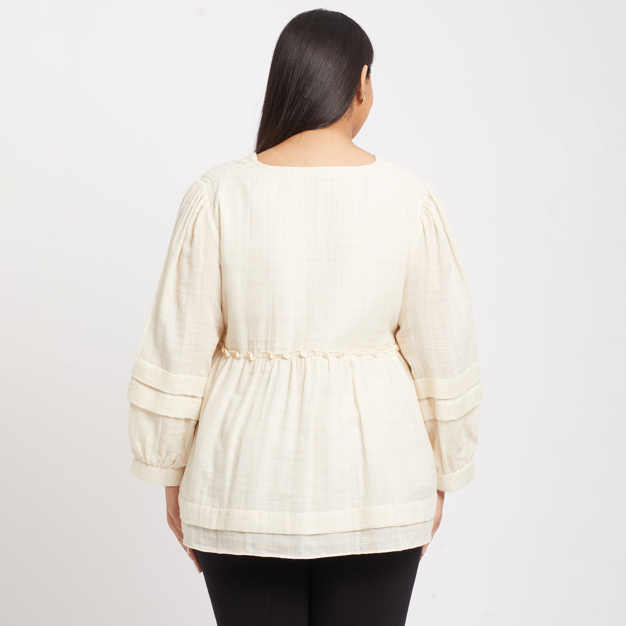 Creme Cotton Voile Plus Size Pleated Top