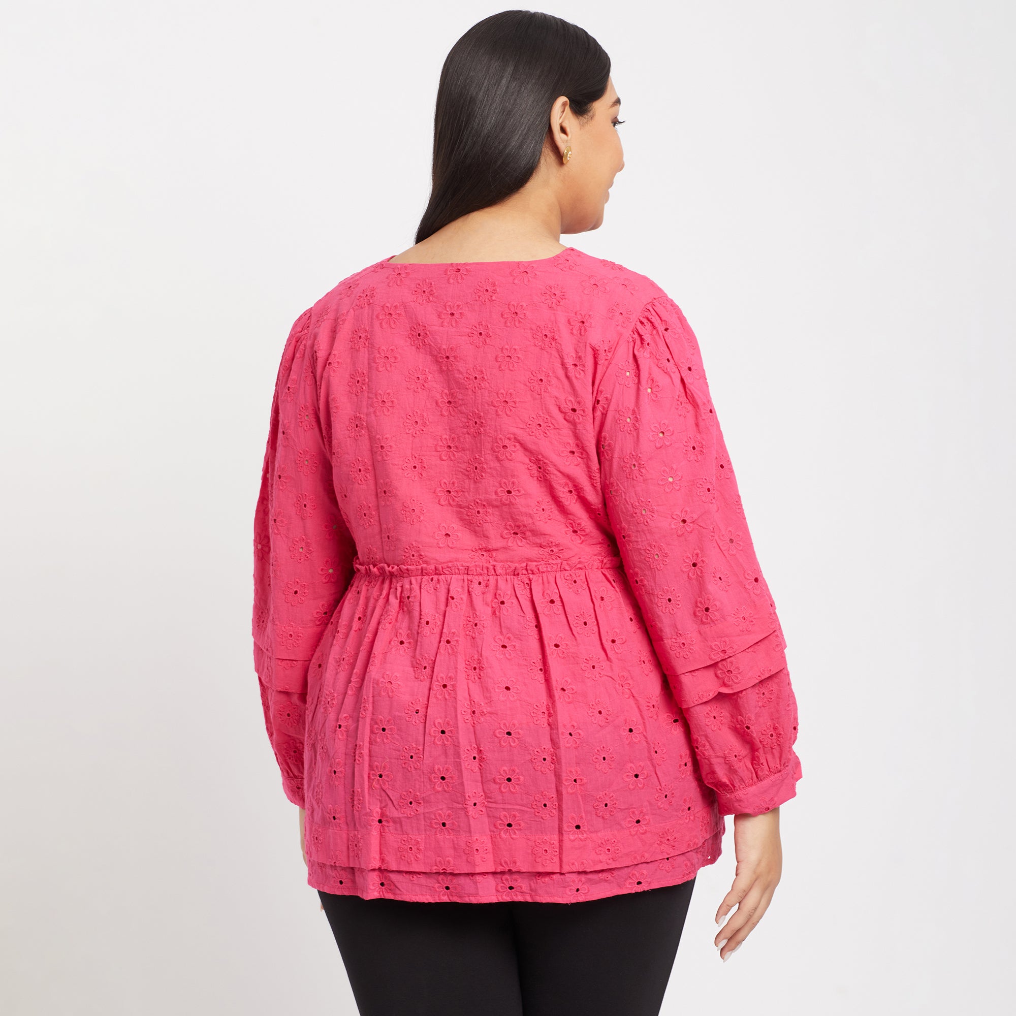 Pink Schiffli Plus Size Pleated Top