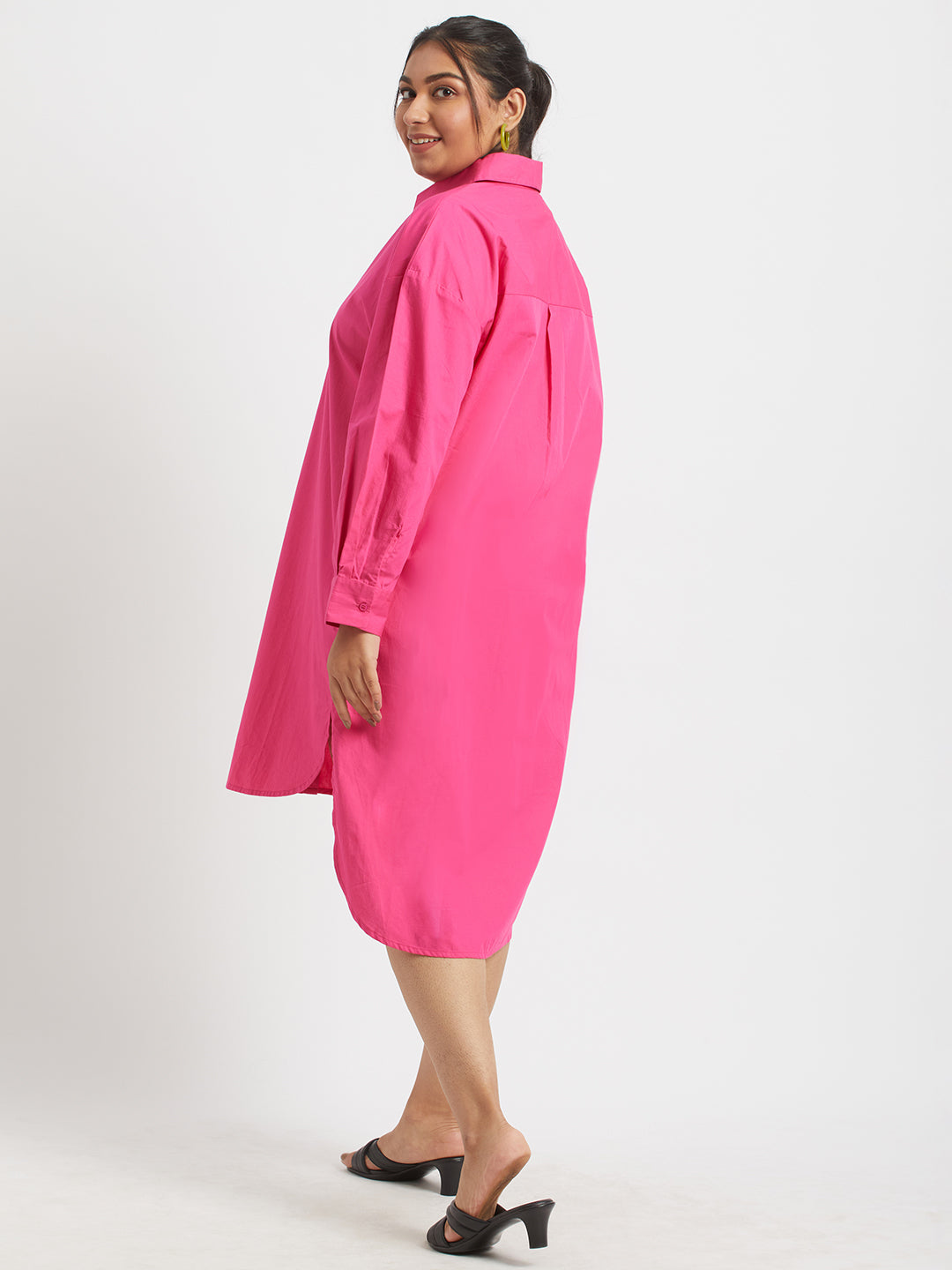 Hot Pink Shirt Dress For Plus Size Women